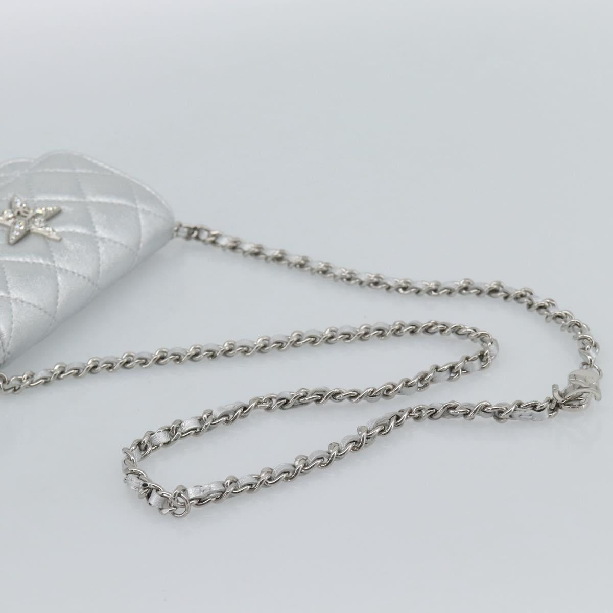 CHANEL Matelasse Chain Shoulder Bag Lamb Skin Silver CC Auth 184788SAM