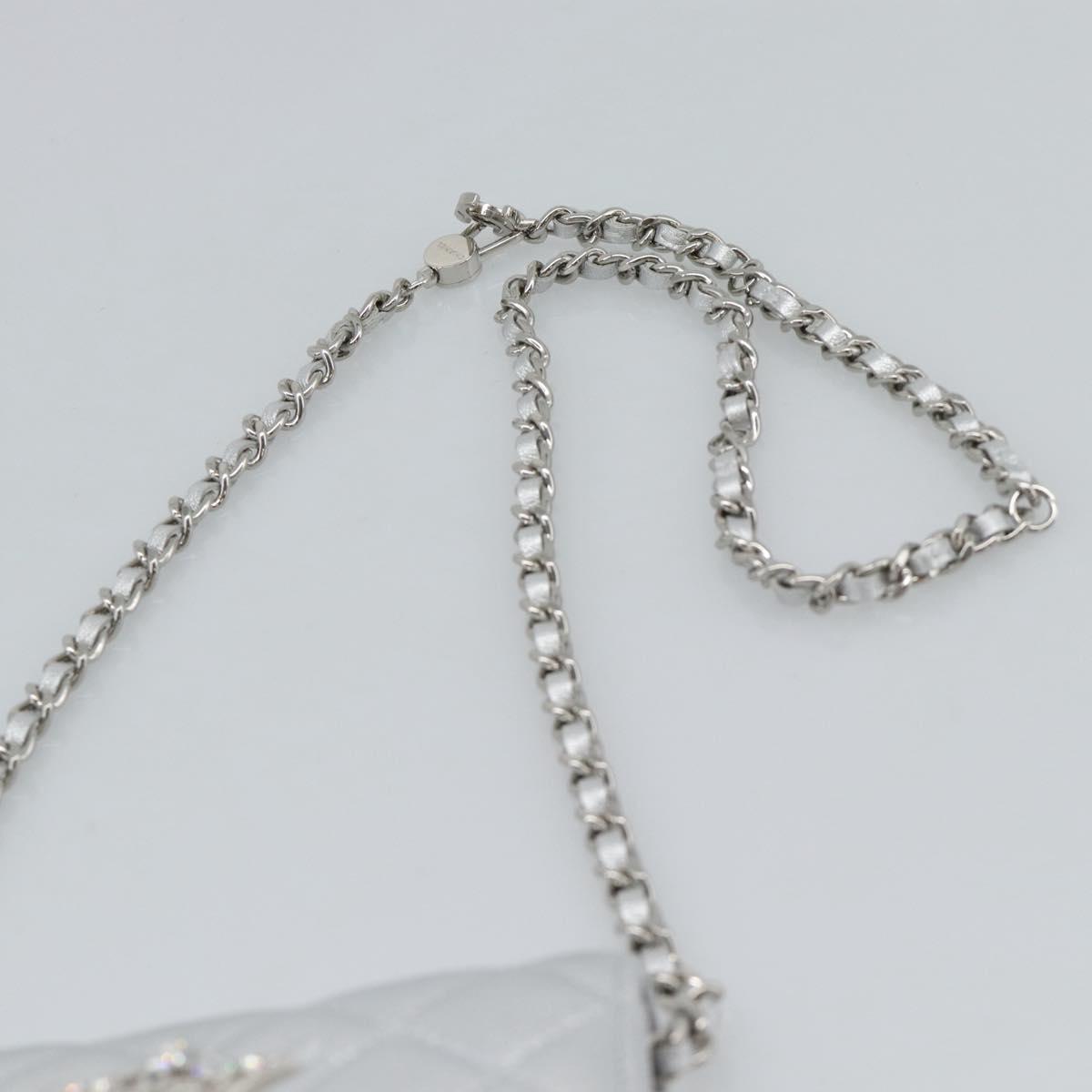 CHANEL Matelasse Chain Shoulder Bag Lamb Skin Silver CC Auth 184788SAM