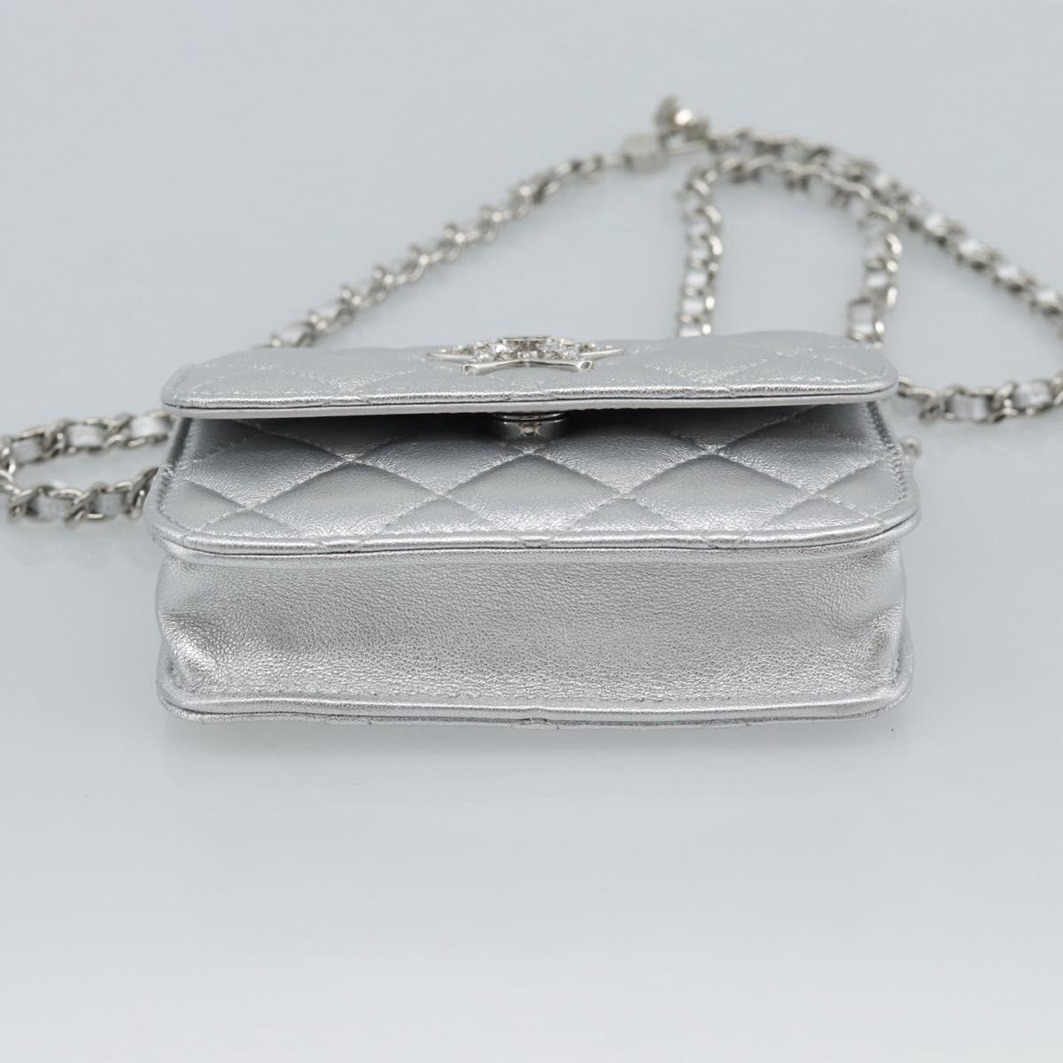 CHANEL Matelasse Chain Shoulder Bag Lamb Skin Silver CC Auth 184788SAM