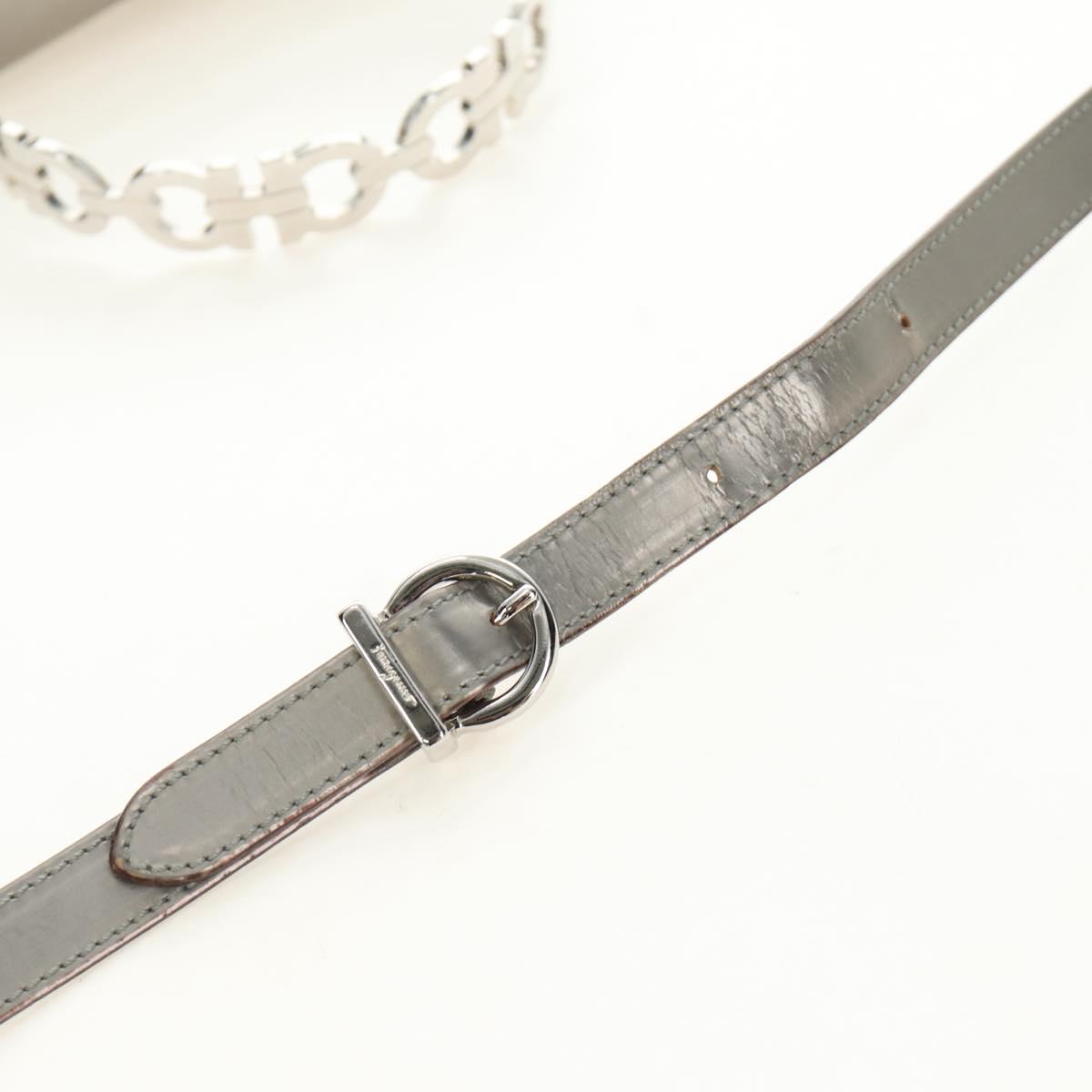 Salvatore Ferragamo Gancini Hand Bag Patent leather 2way Silver Auth 184795V