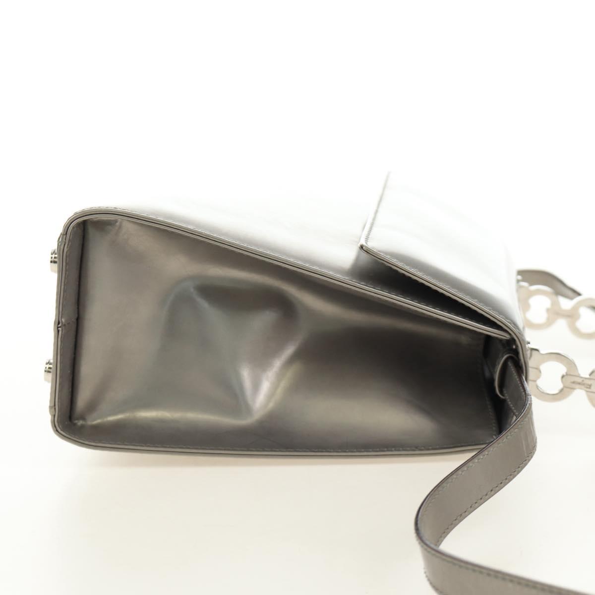 Salvatore Ferragamo Gancini Hand Bag Patent leather 2way Silver Auth 184795V