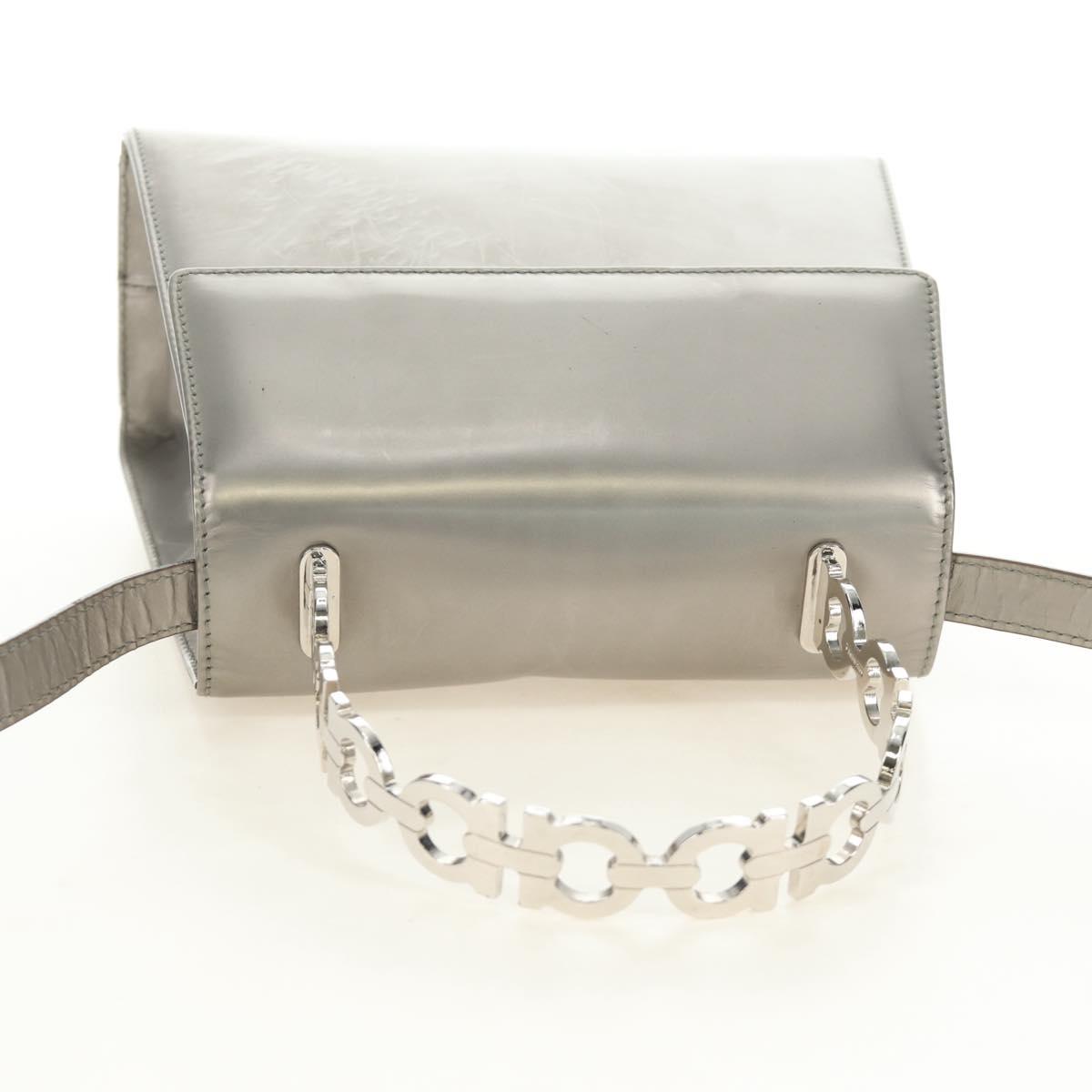 Salvatore Ferragamo Gancini Hand Bag Patent leather 2way Silver Auth 184795V