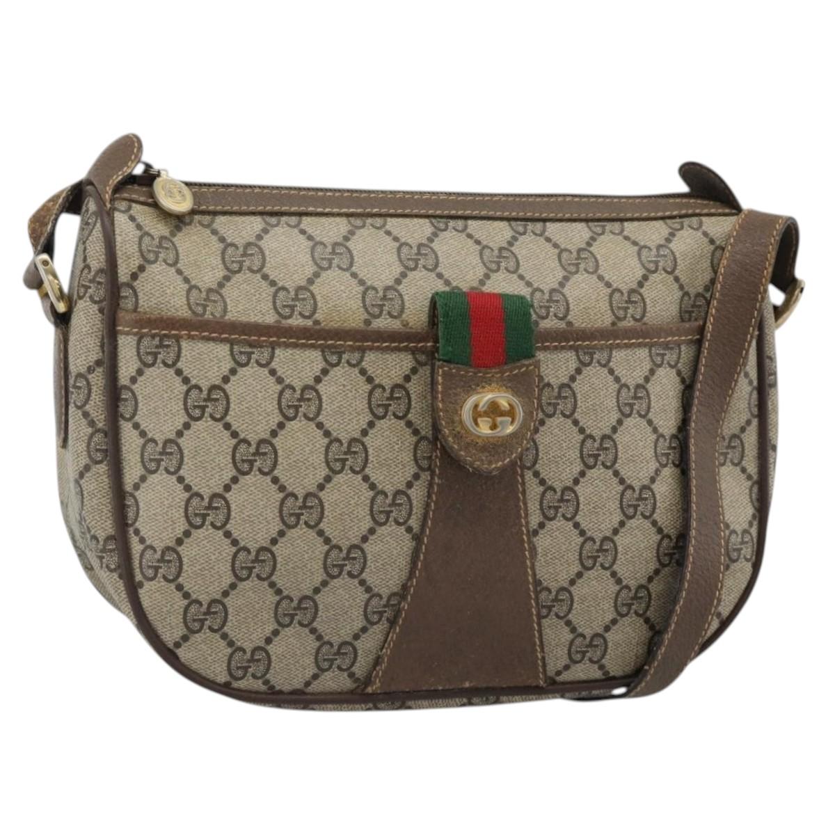 GUCCI GG Supreme Web Sherry Line Bag PVC Beige Gold 89 02 032 Auth 184796
