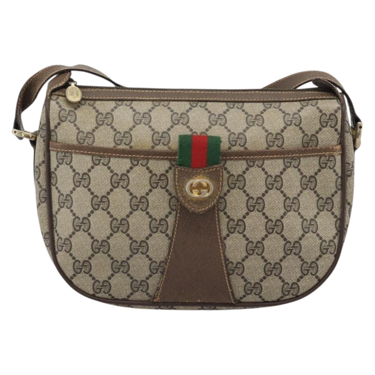 GUCCI GG Supreme Web Sherry Line Bag PVC Beige Gold 89 02 032 Auth 184796