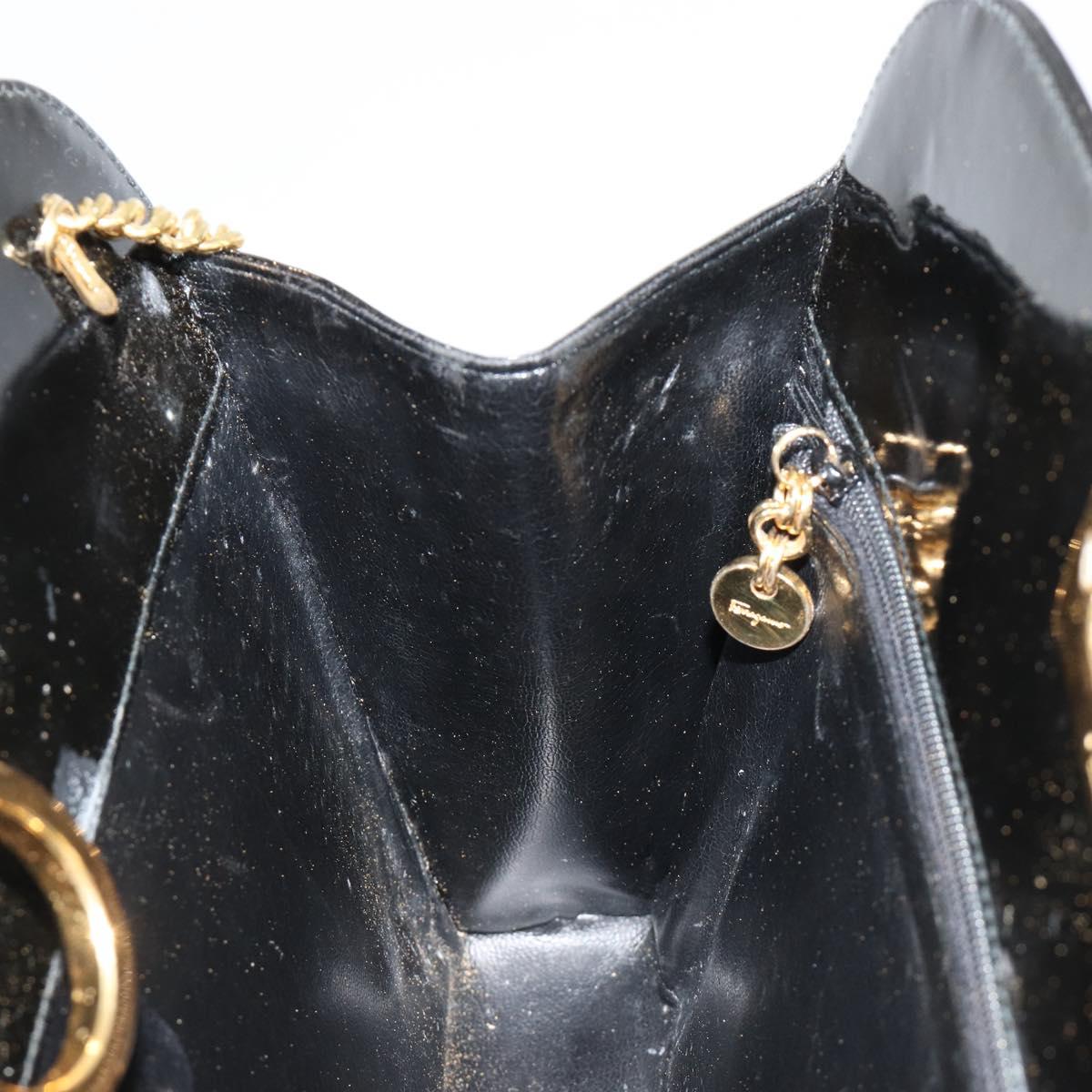 Salvatore Ferragamo Gancini Chain Bag Patent leather Black Gold Auth 184797