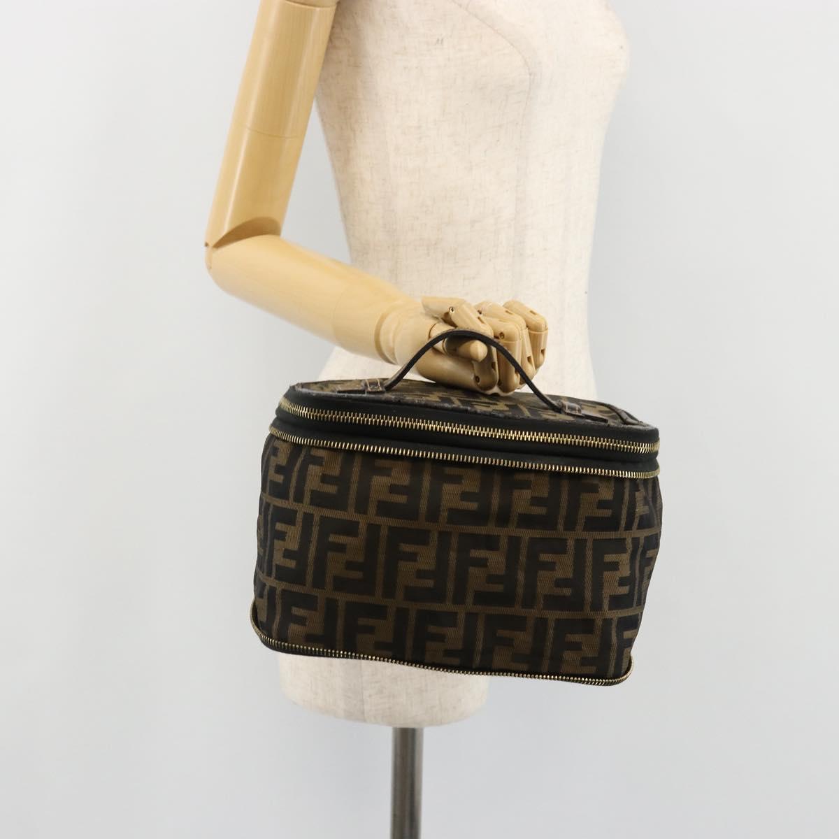 FENDI Zucca Canvas Vanity Pouch Black Brown Auth 184799