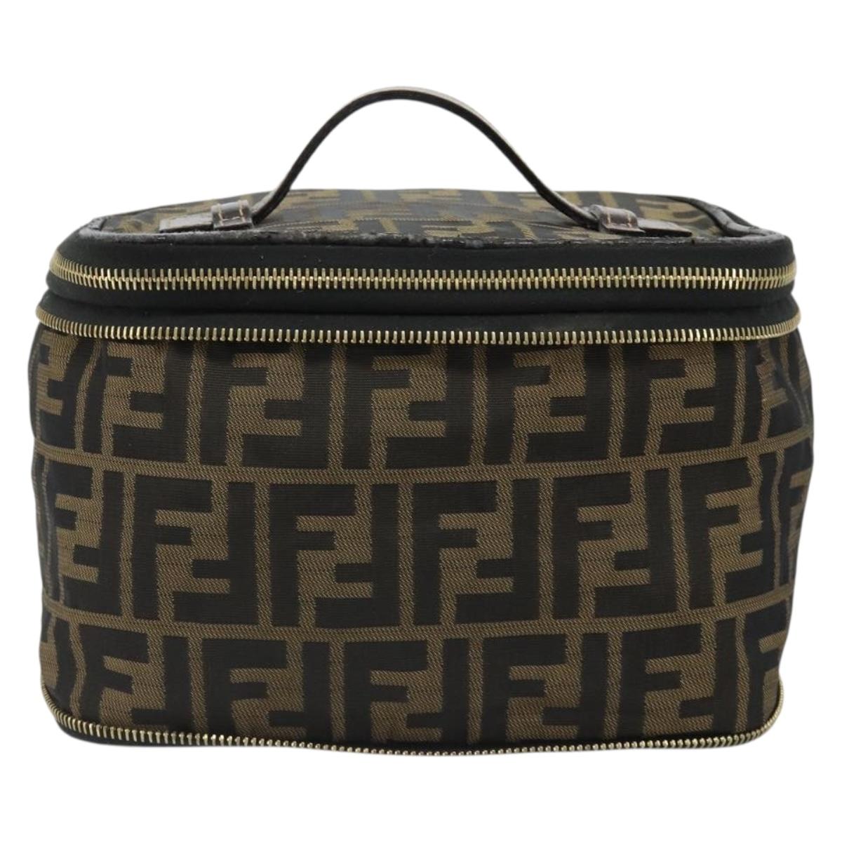 FENDI Zucca Canvas Vanity Pouch Black Brown Auth 184799