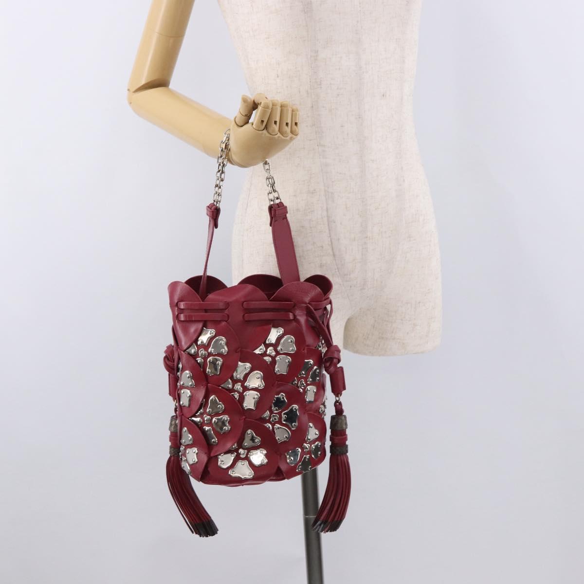 Chloe Chain Shoulder Bag Leather Wine Red Silver Auth 184801M