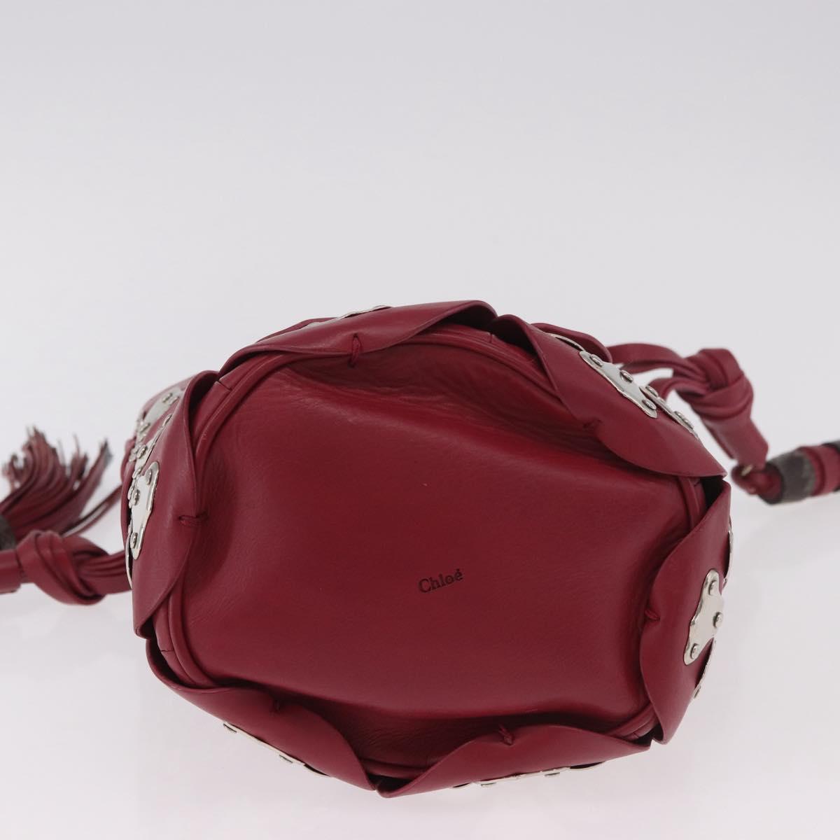 Chloe Chain Shoulder Bag Leather Wine Red Silver Auth 184801M