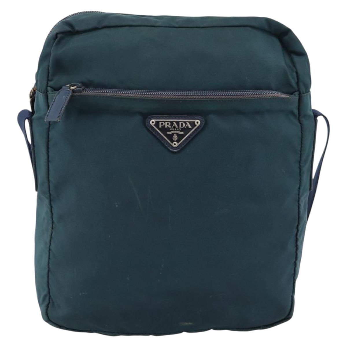 PRADA Shoulder Bag Nylon Blue Silver Auth 184803