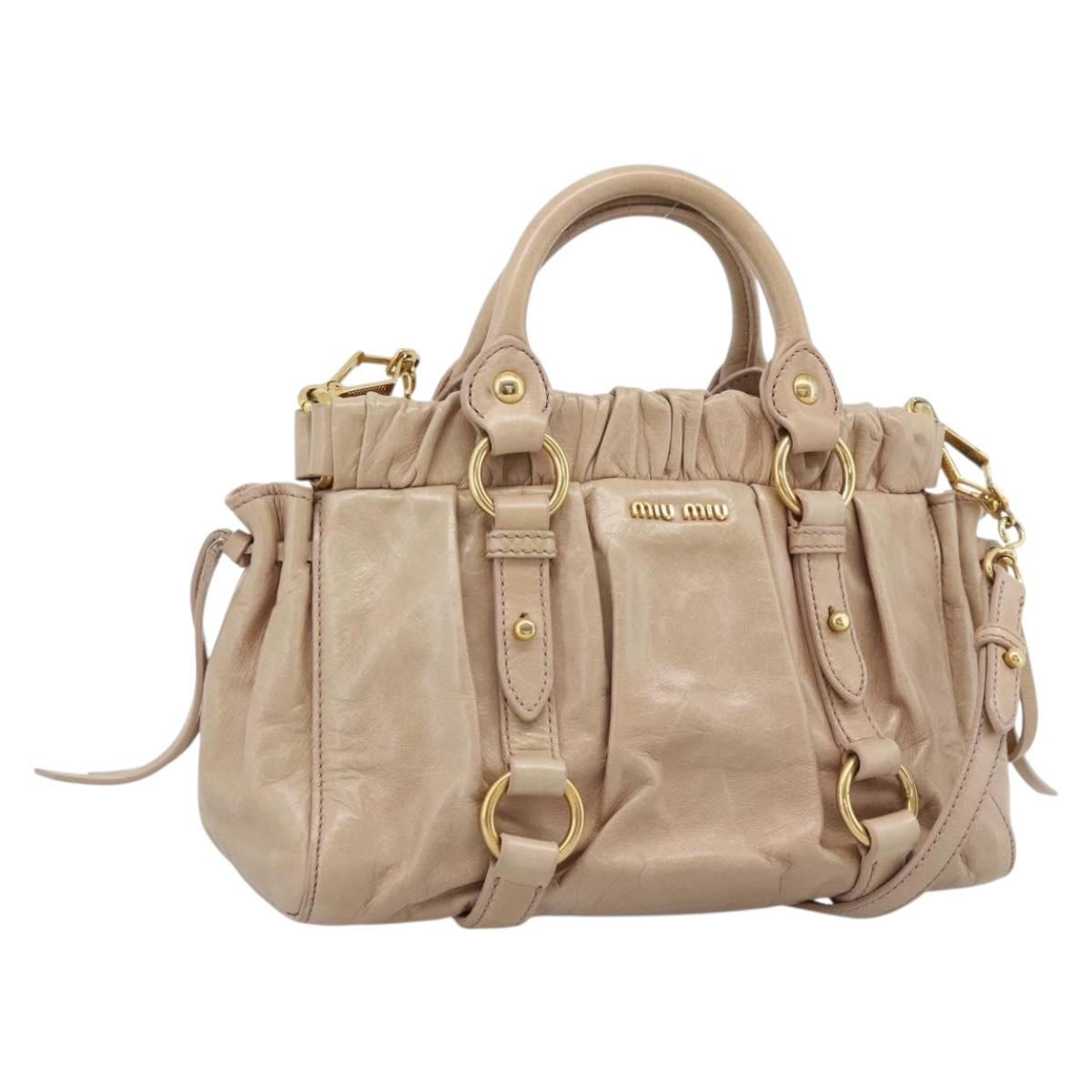 Miu Miu Tote Bag Leather 2way Pink Gold Auth 184811SAV