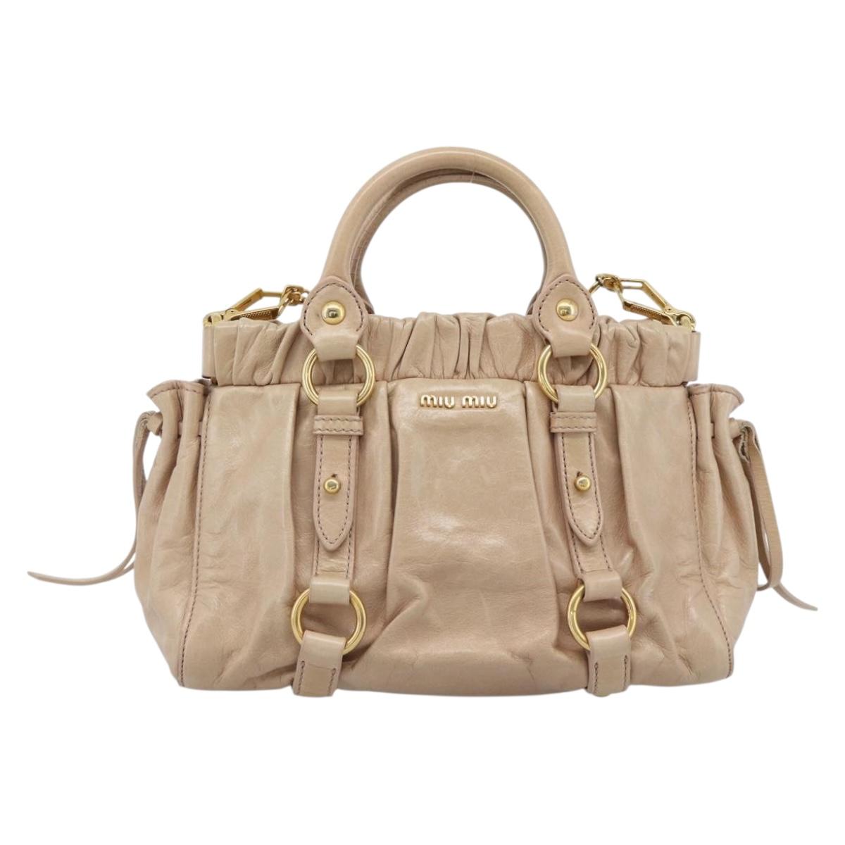 Miu Miu Tote Bag Leather 2way Pink Gold Auth 184811SAV