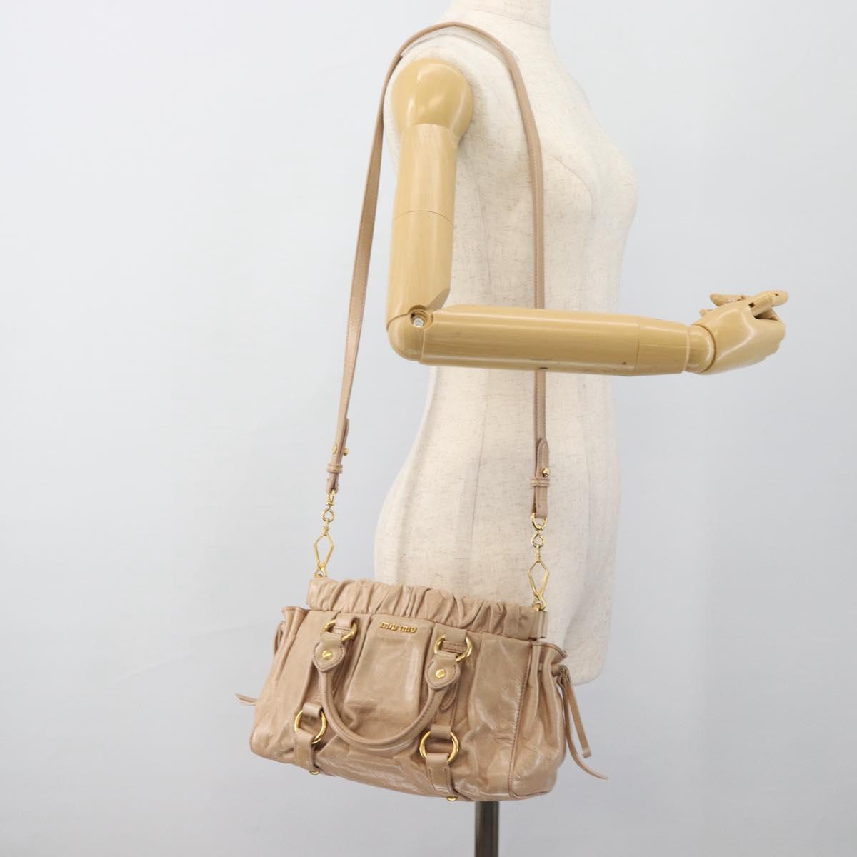 Miu Miu Tote Bag Leather 2way Pink Gold Auth 184811SAV