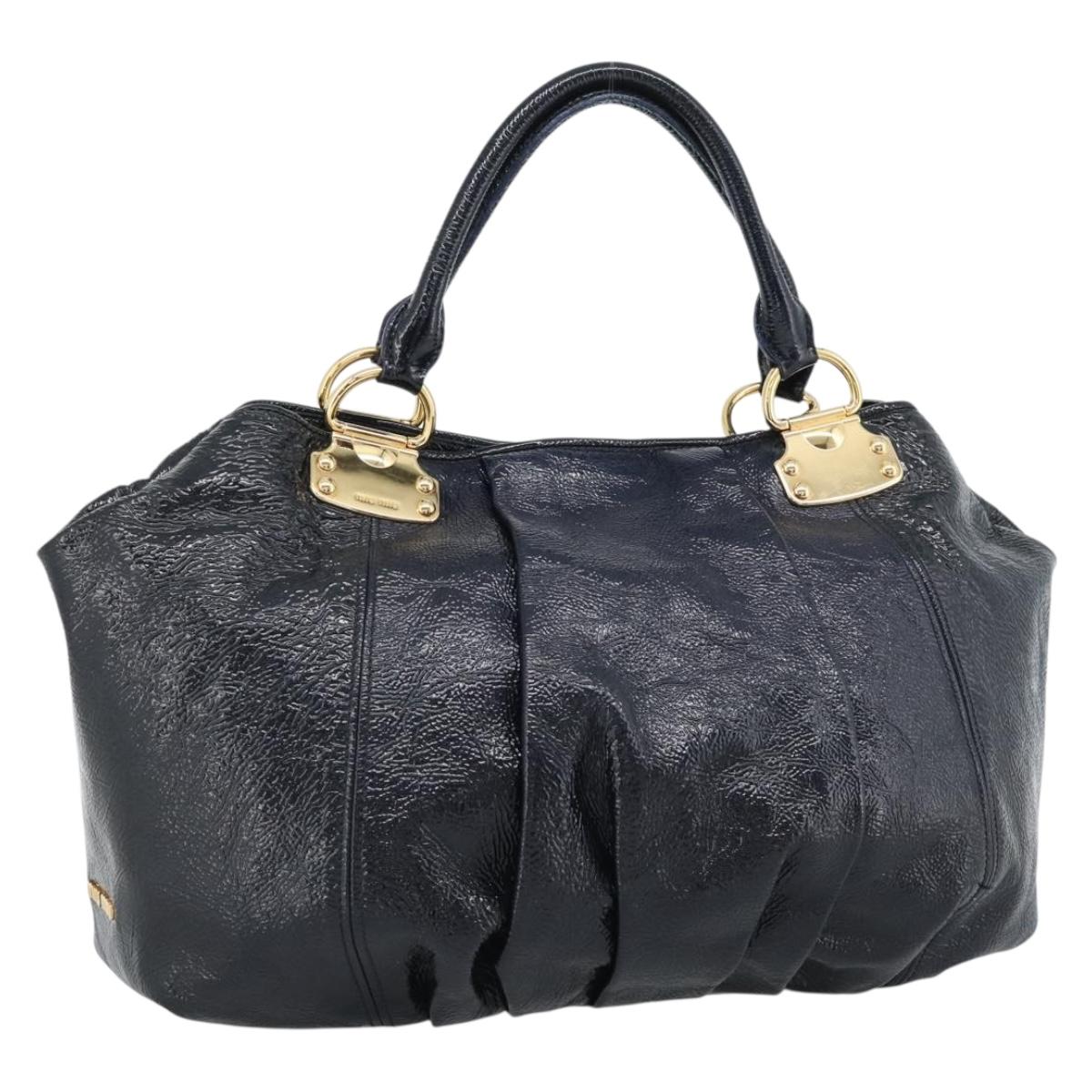 Miu Miu Tote Bag Patent leather Navy Gold Auth 184812A