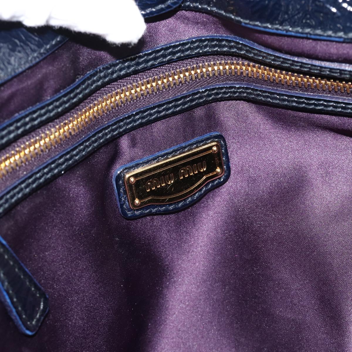 Miu Miu Tote Bag Patent leather Navy Gold Auth 184812A