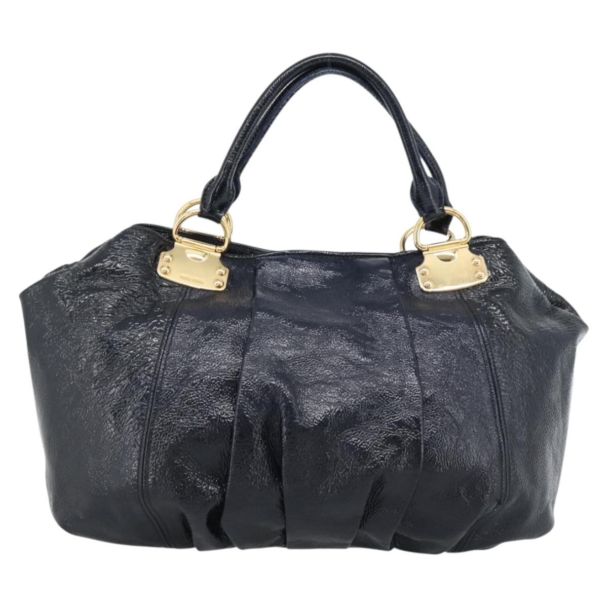 Miu Miu Tote Bag Patent leather Navy Gold Auth 184812A