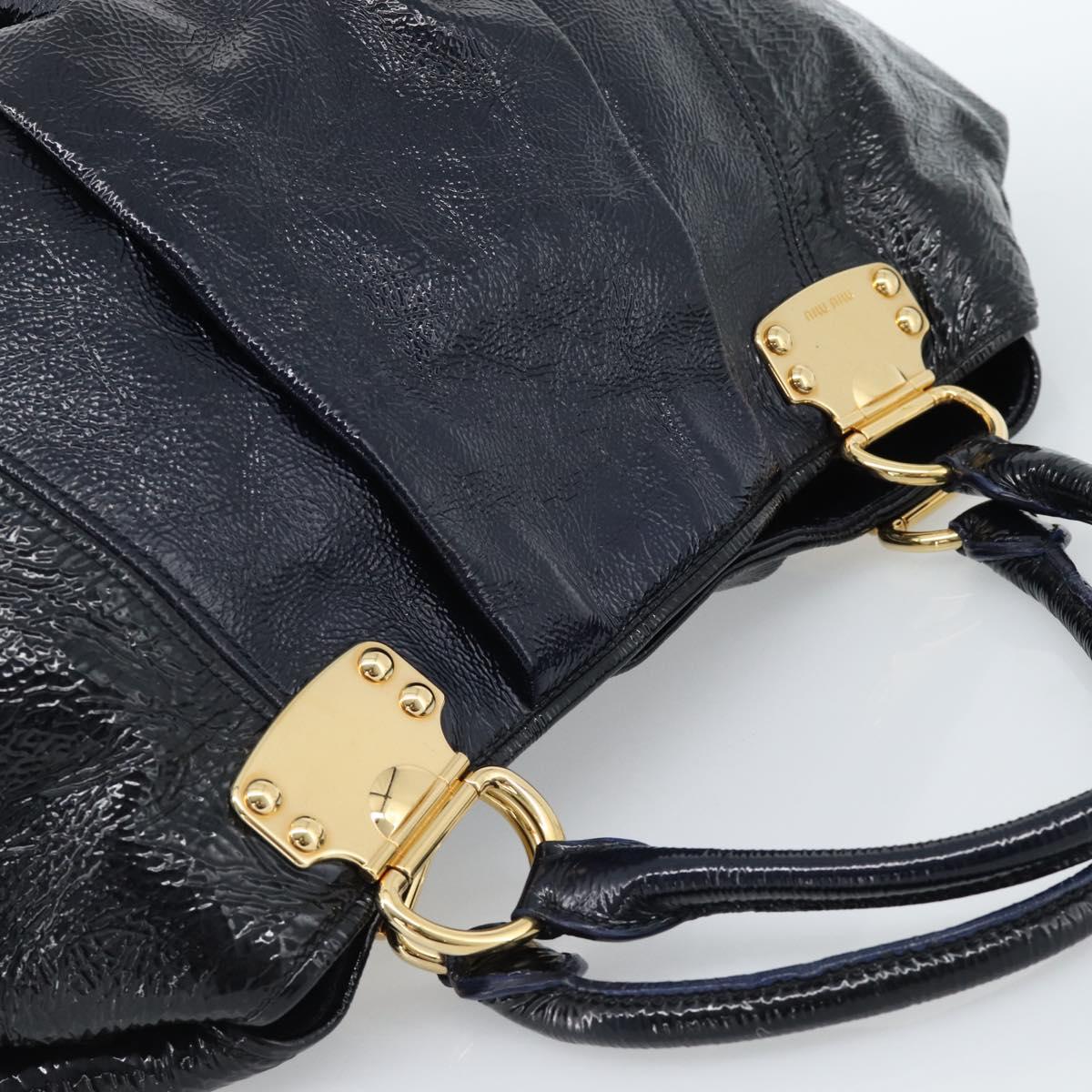Miu Miu Tote Bag Patent leather Navy Gold Auth 184812A