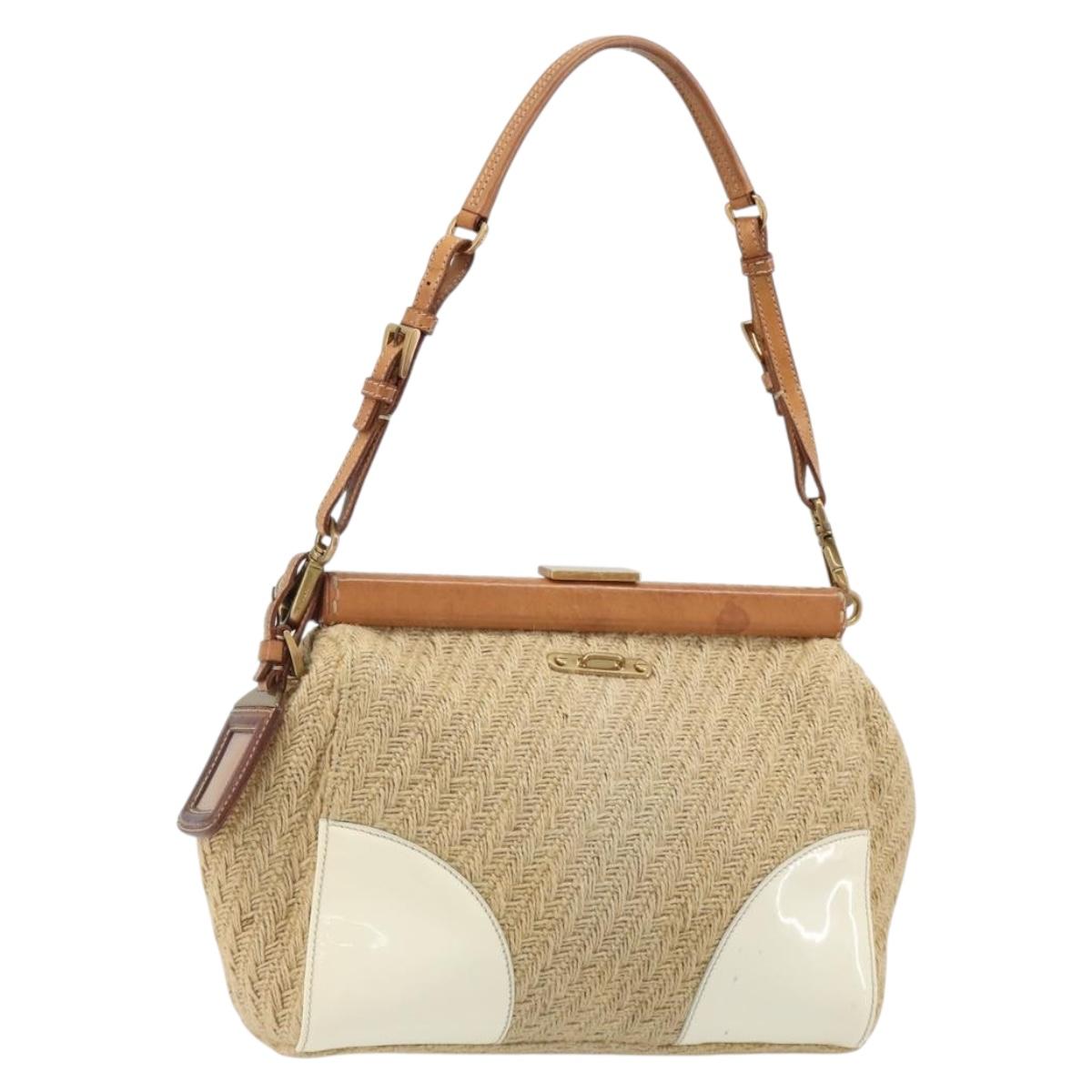 PRADA Shoulder Bag Raffia Beige Gold Auth 184813A
