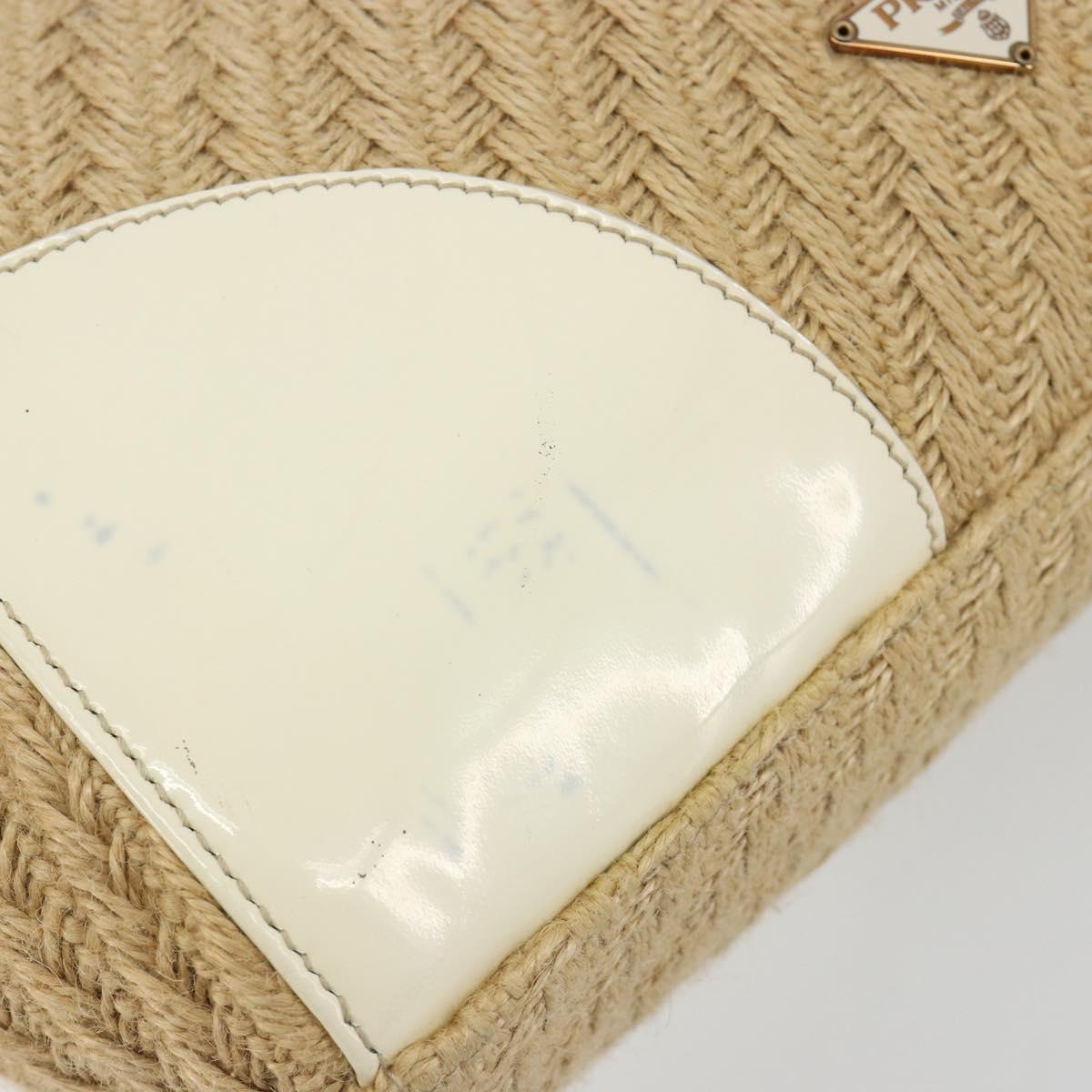 PRADA Shoulder Bag Raffia Beige Gold Auth 184813A