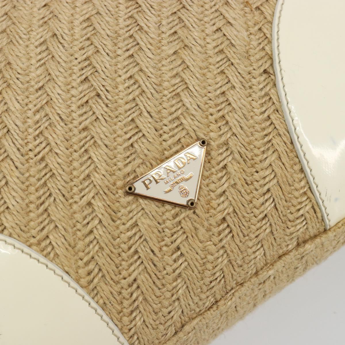 PRADA Shoulder Bag Raffia Beige Gold Auth 184813A