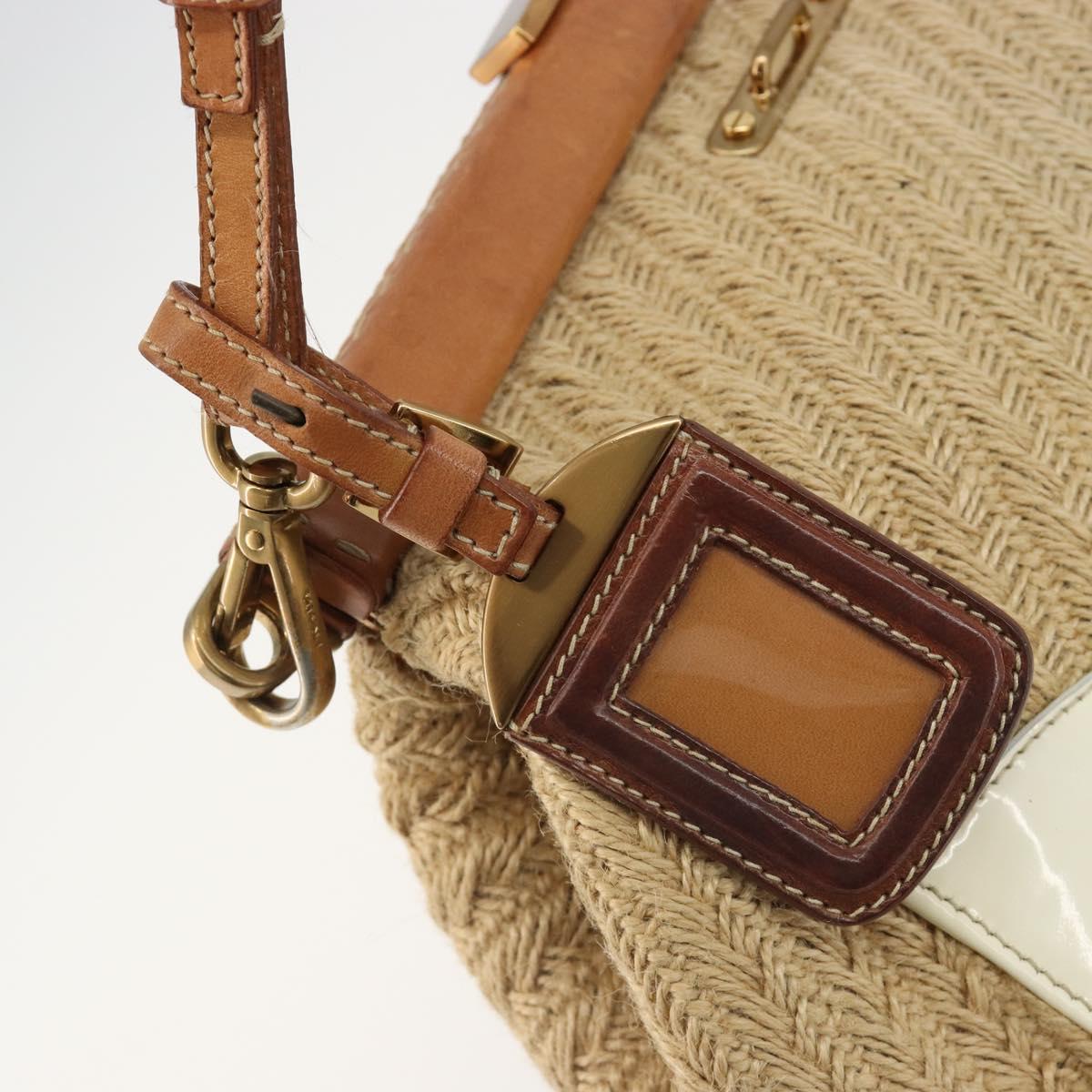 PRADA Shoulder Bag Raffia Beige Gold Auth 184813A