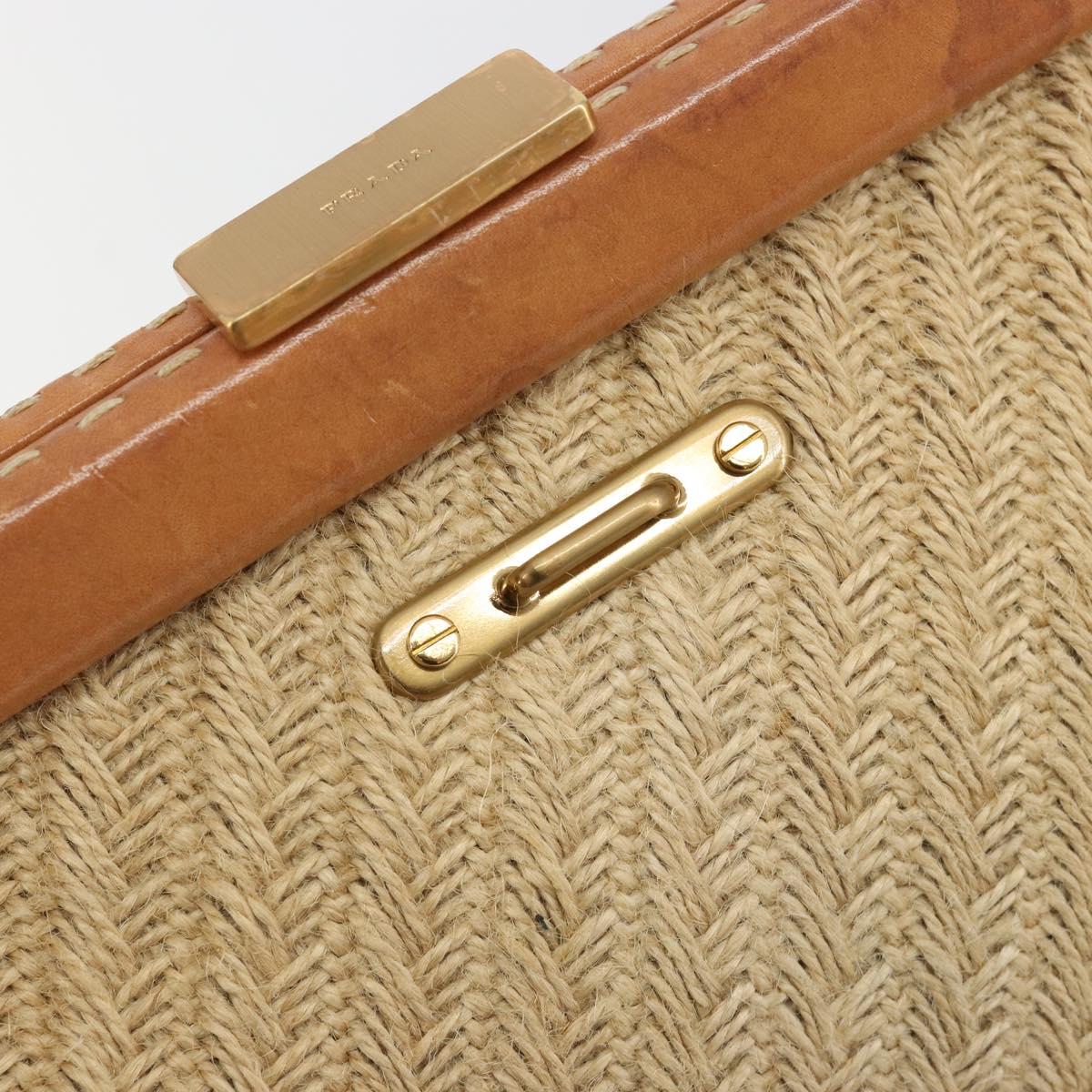 PRADA Shoulder Bag Raffia Beige Gold Auth 184813A