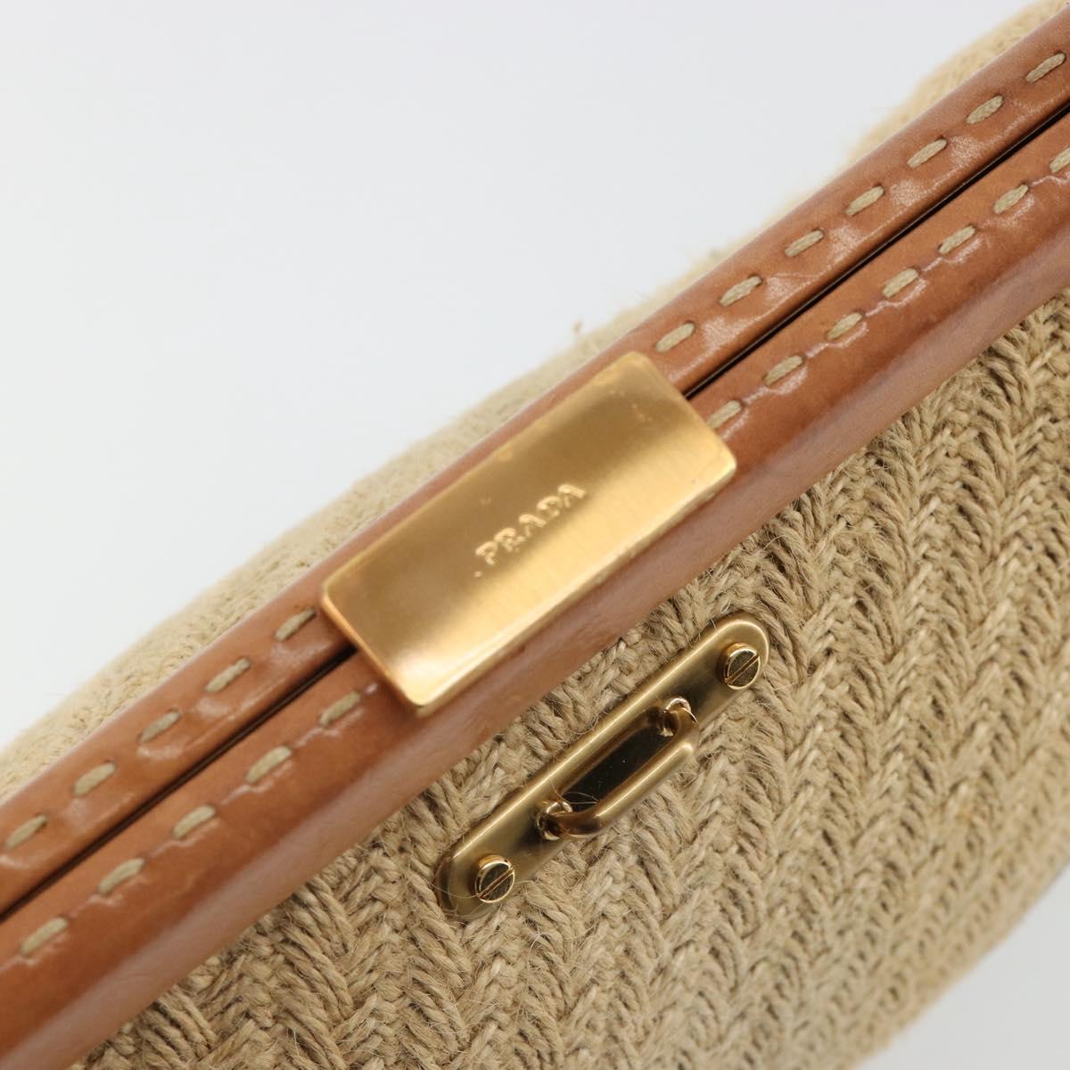 PRADA Shoulder Bag Raffia Beige Gold Auth 184813A