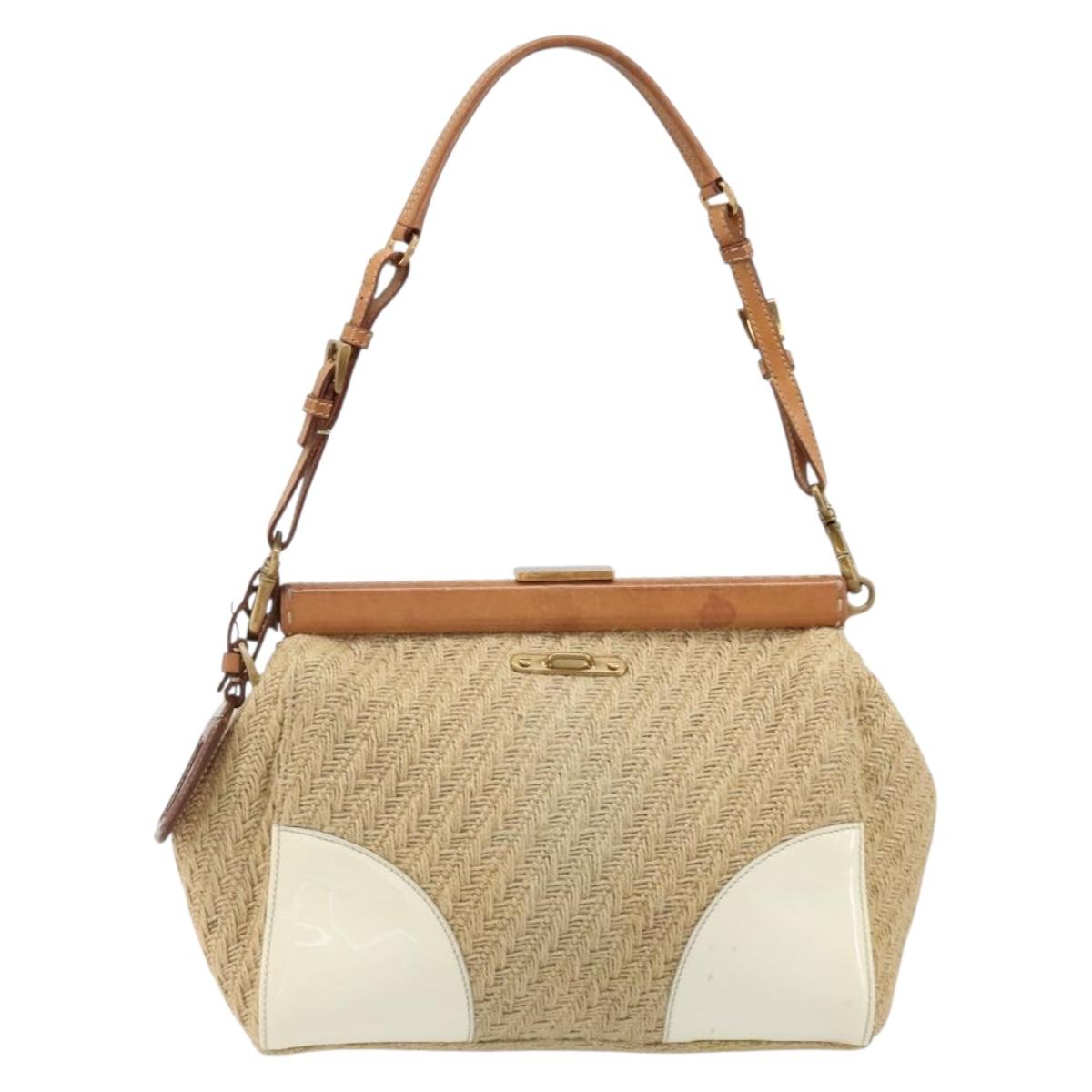 PRADA Shoulder Bag Raffia Beige Gold Auth 184813A