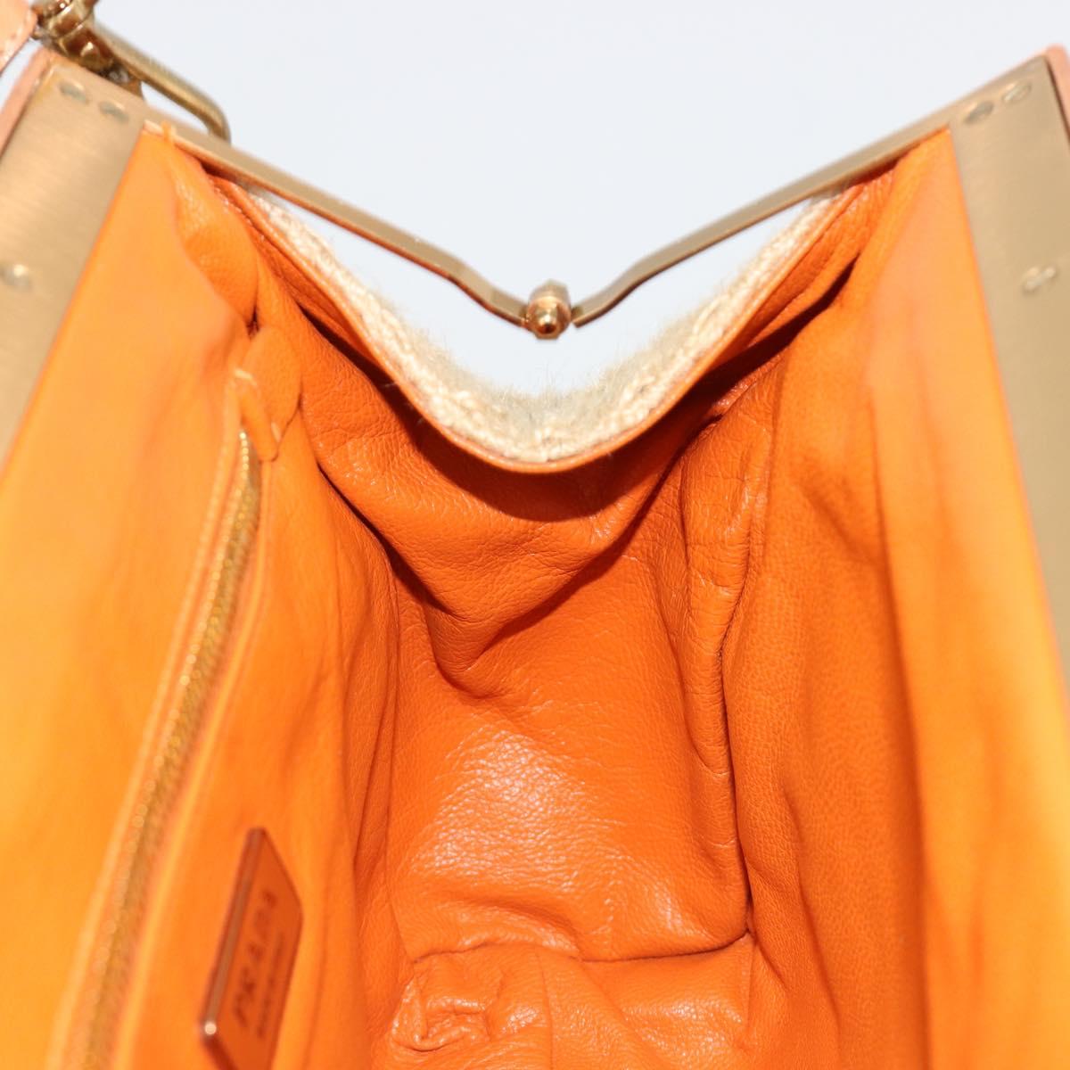PRADA Shoulder Bag Raffia Beige Gold Auth 184813A