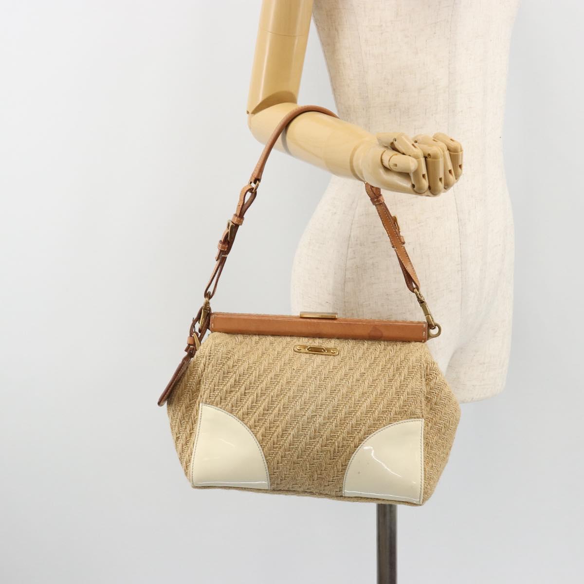 PRADA Shoulder Bag Raffia Beige Gold Auth 184813A