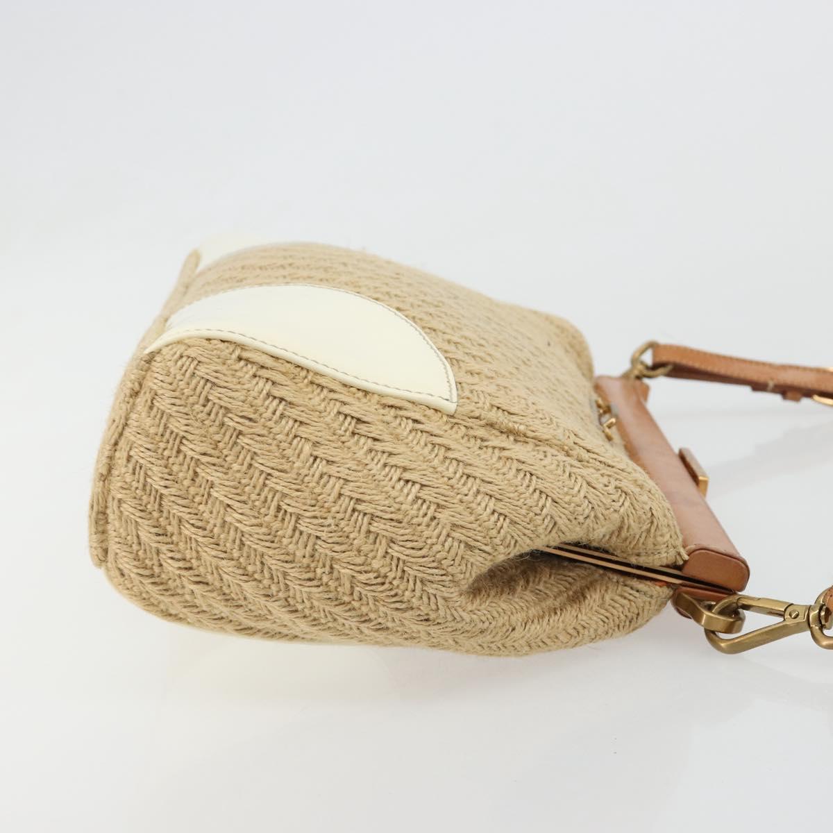 PRADA Shoulder Bag Raffia Beige Gold Auth 184813A