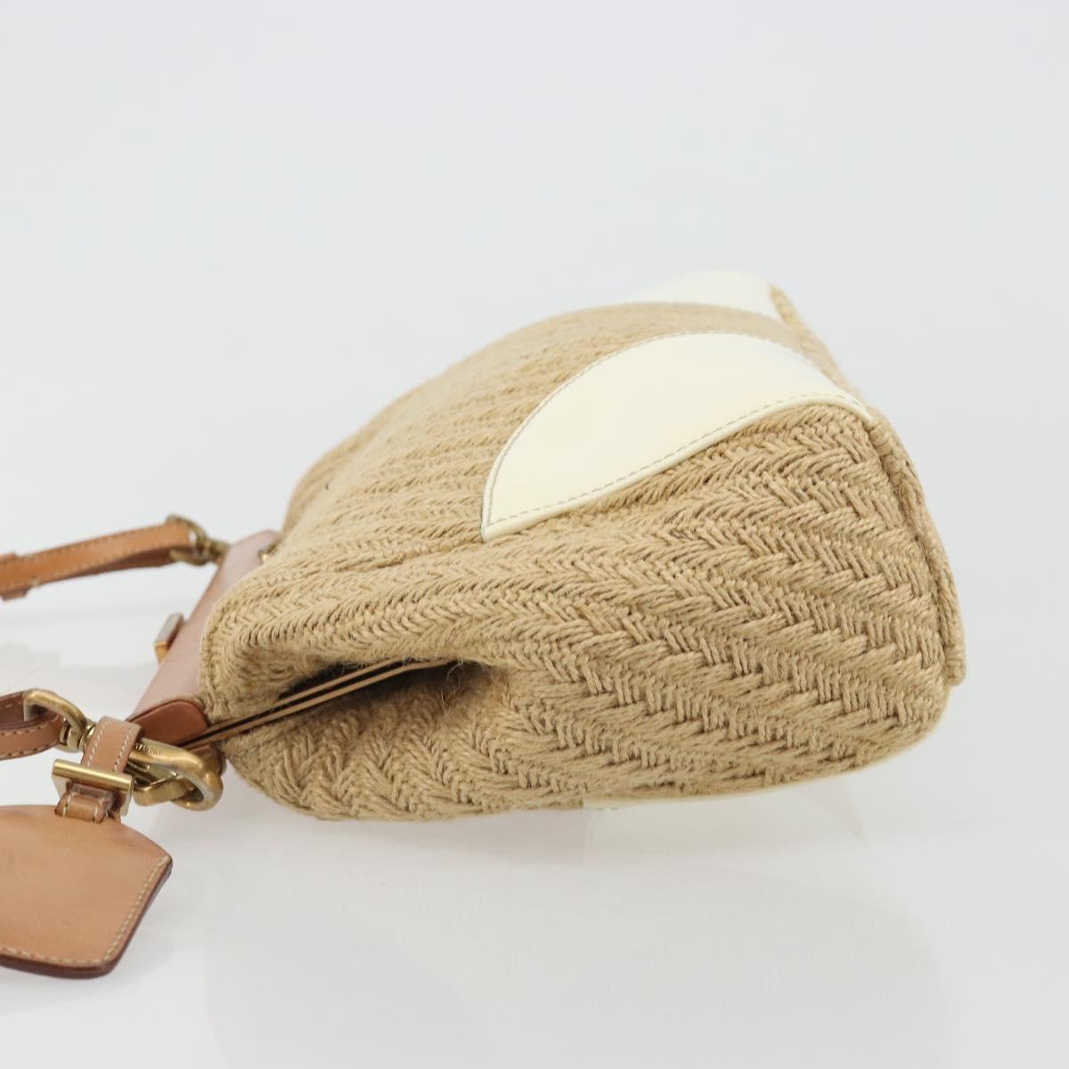 PRADA Shoulder Bag Raffia Beige Gold Auth 184813A