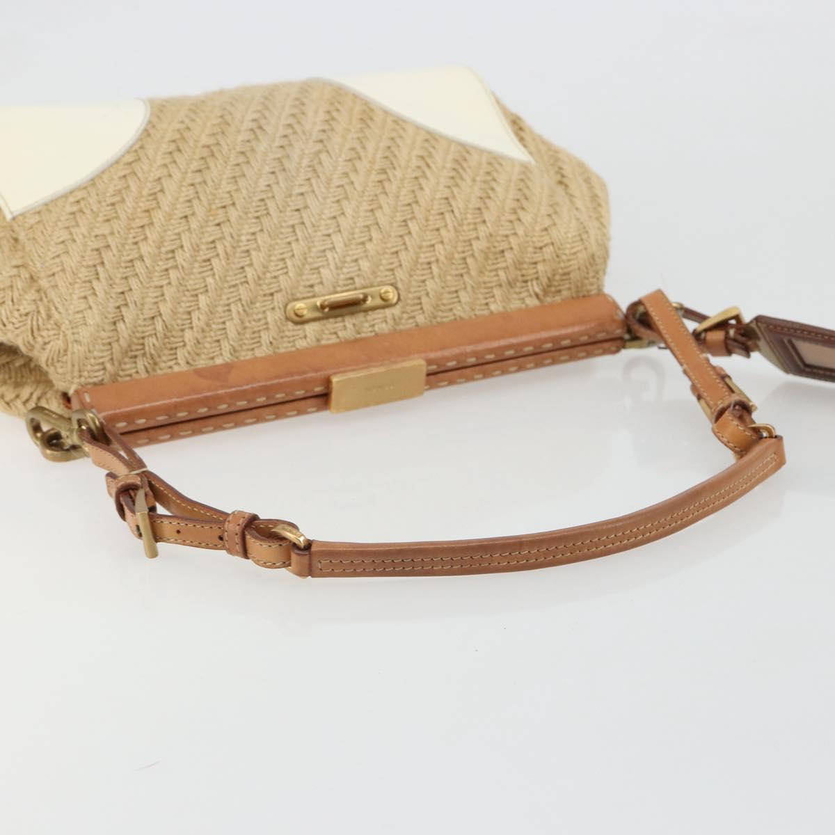 PRADA Shoulder Bag Raffia Beige Gold Auth 184813A