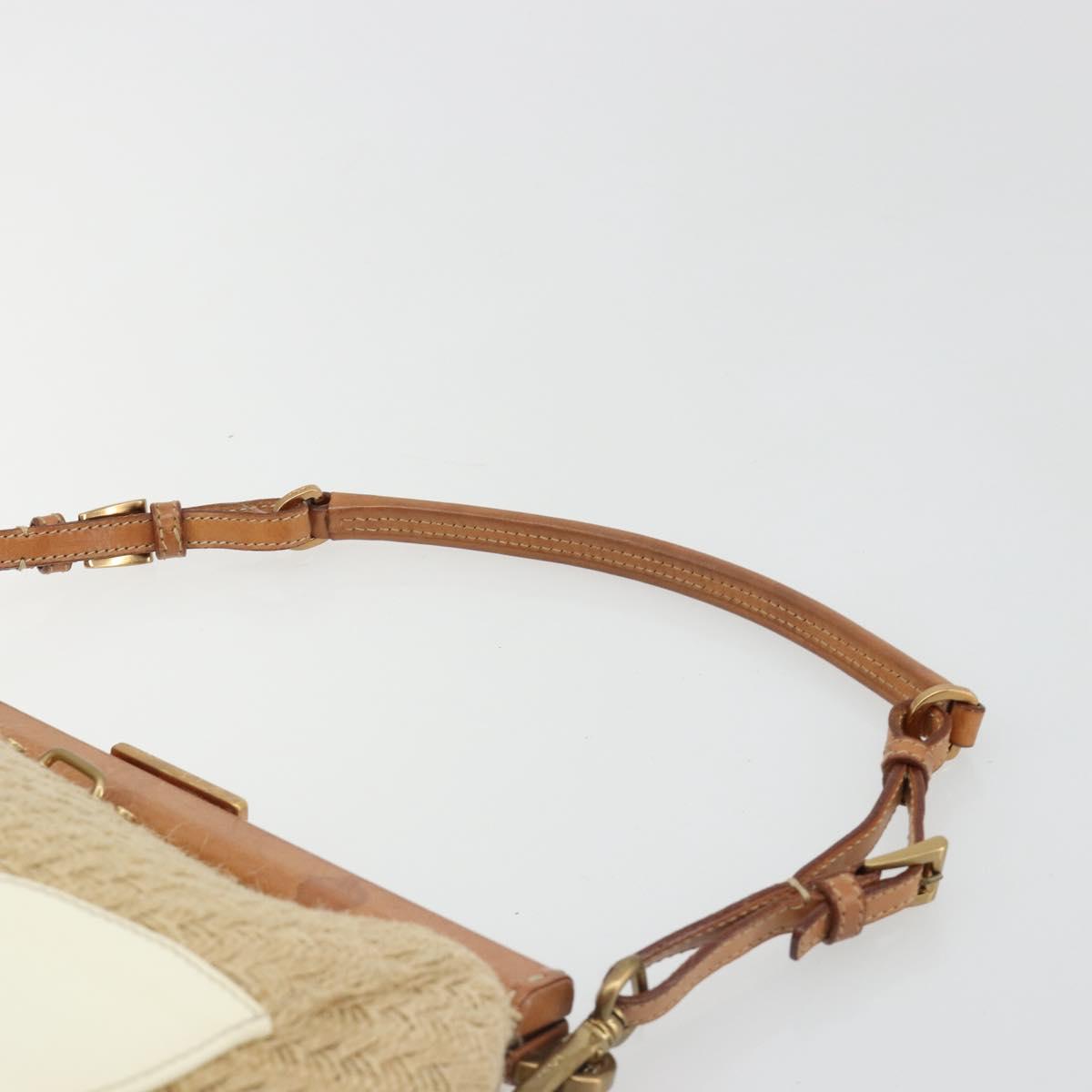PRADA Shoulder Bag Raffia Beige Gold Auth 184813A
