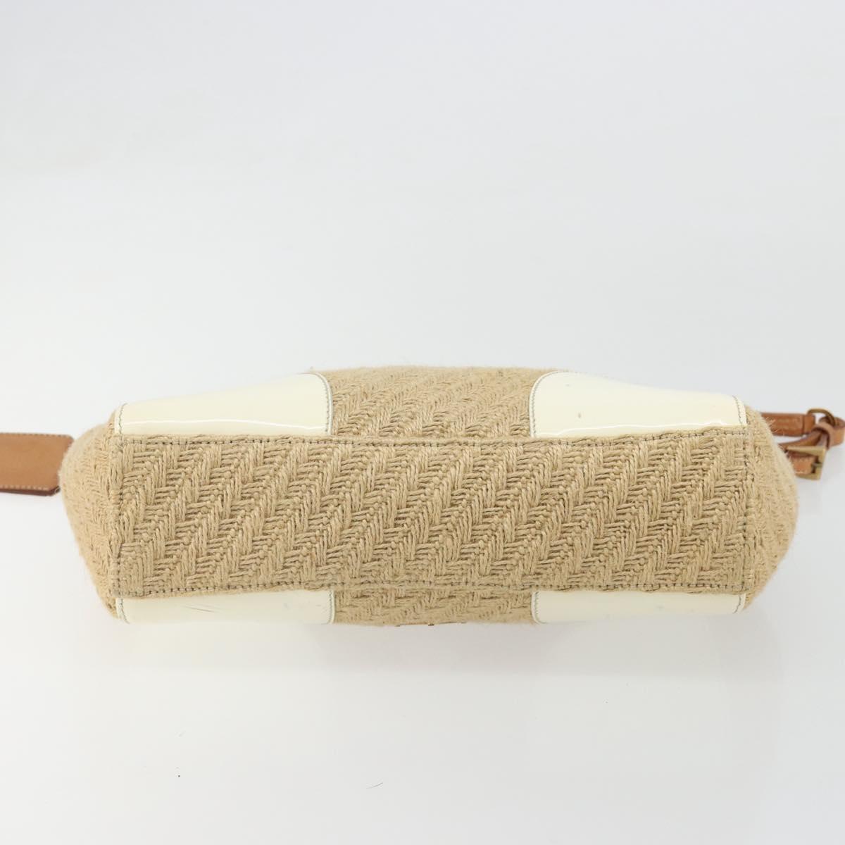 PRADA Shoulder Bag Raffia Beige Gold Auth 184813A