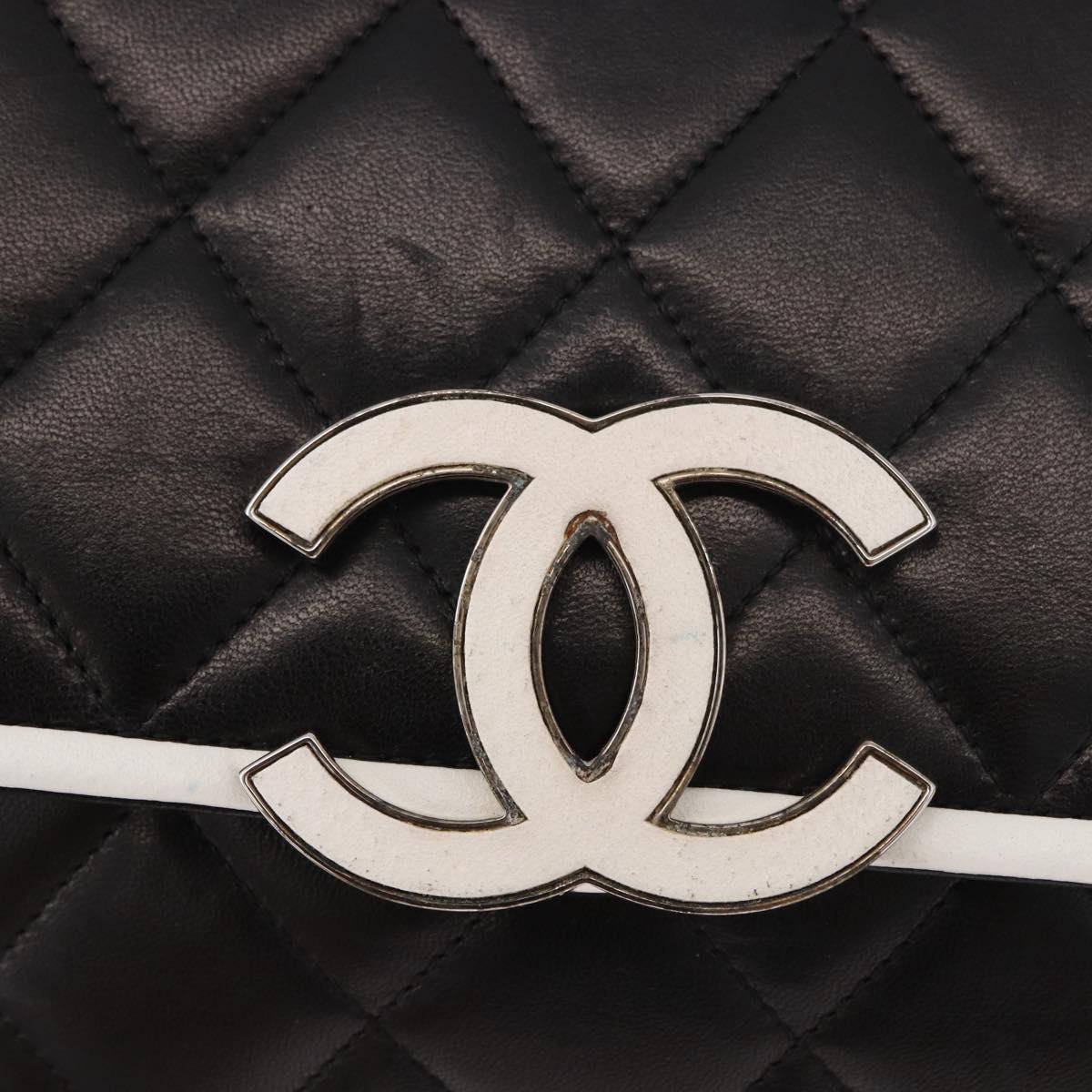 CHANEL Chain Matelasse Shoulder Bag Lamb Skin Black Silver CC Auth 184814SAV