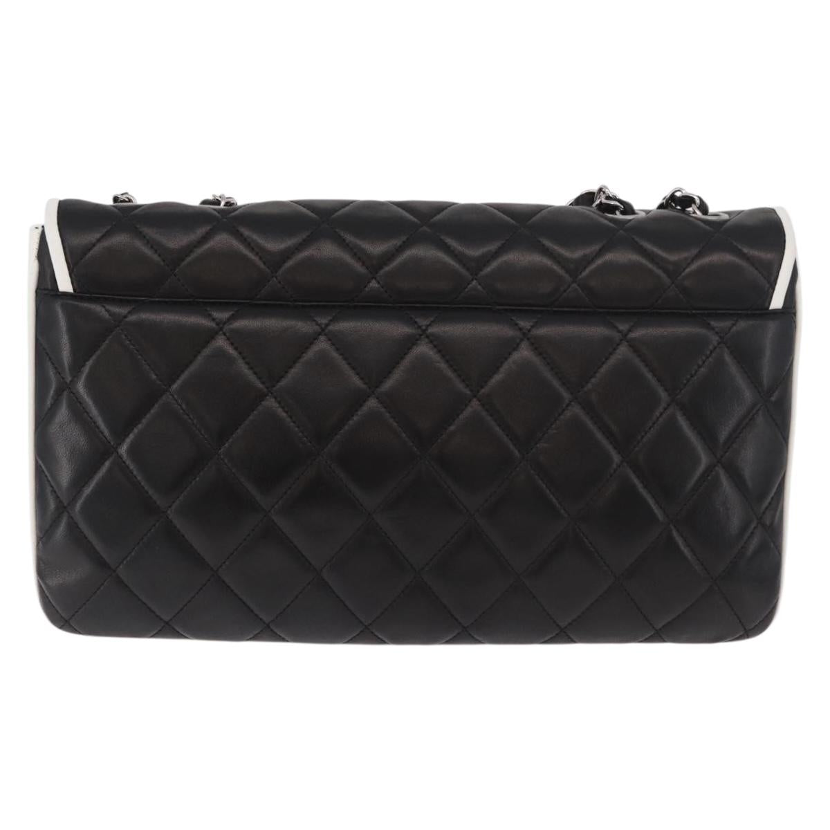 CHANEL Chain Matelasse Shoulder Bag Lamb Skin Black Silver CC Auth 184814SAV