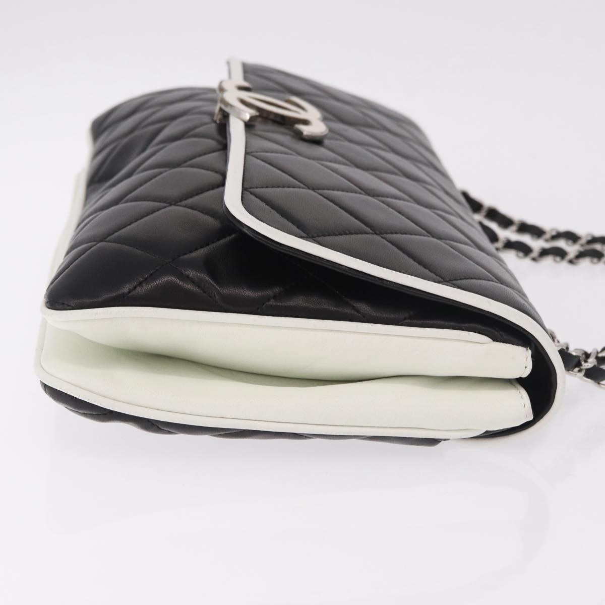 CHANEL Chain Matelasse Shoulder Bag Lamb Skin Black Silver CC Auth 184814SAV