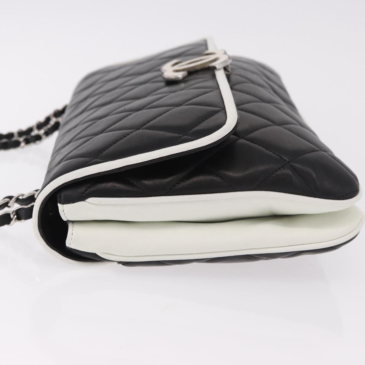 CHANEL Chain Matelasse Shoulder Bag Lamb Skin Black Silver CC Auth 184814SAV