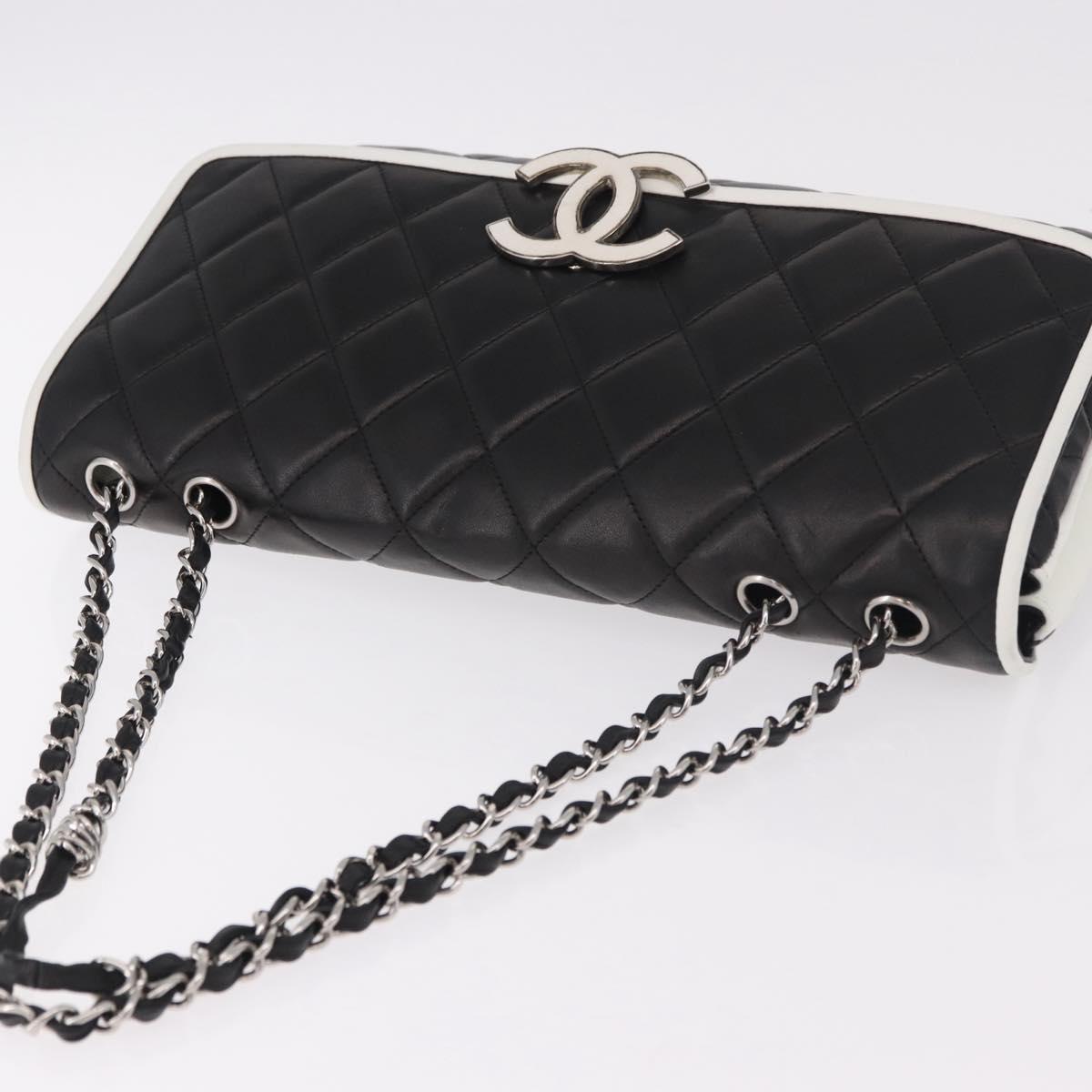 CHANEL Chain Matelasse Shoulder Bag Lamb Skin Black Silver CC Auth 184814SAV