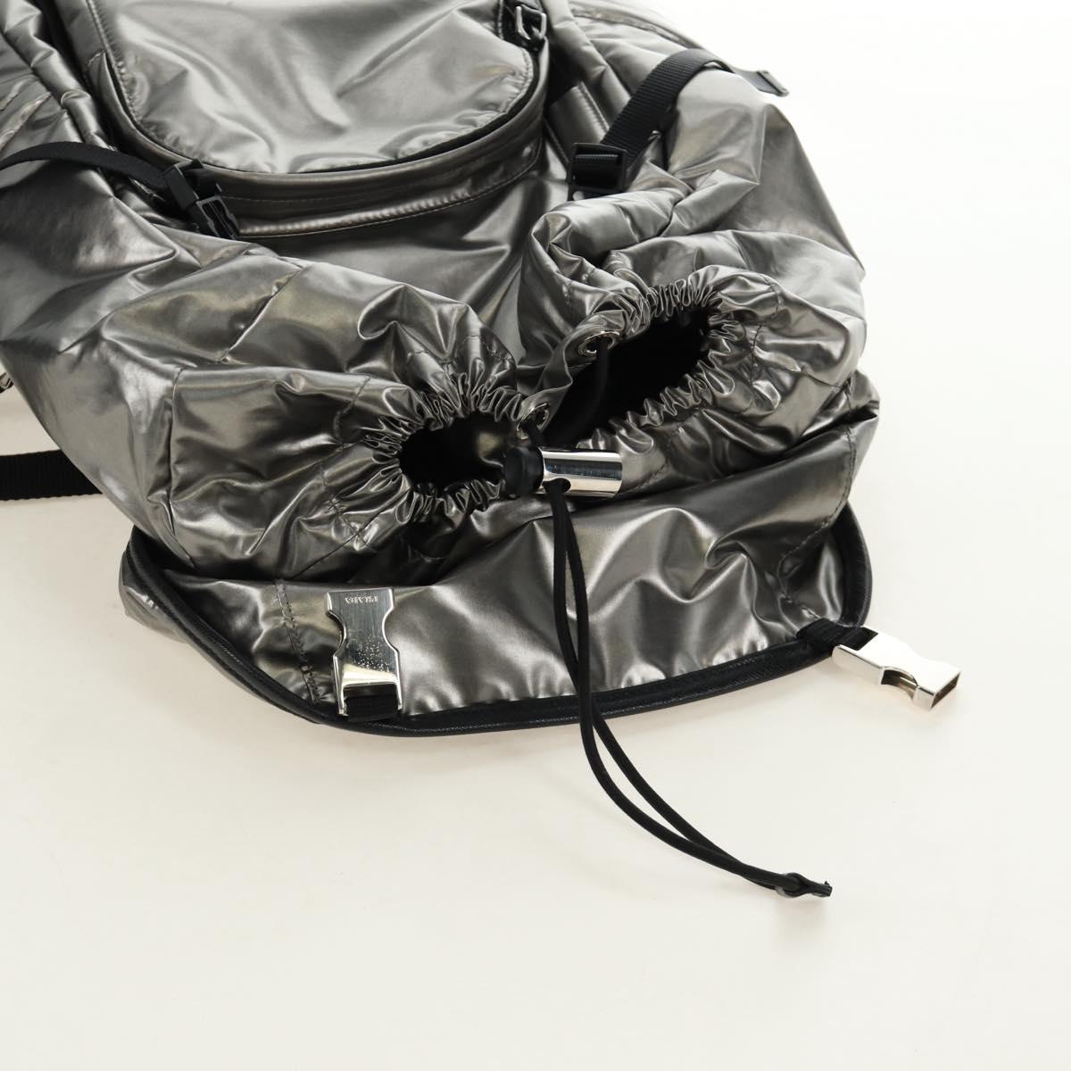 PRADA Backpack PVC Canvas Silver Auth 184815M