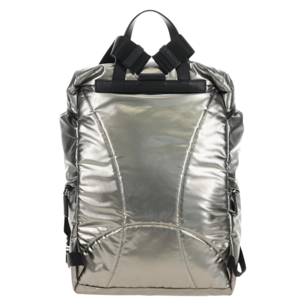 PRADA Backpack PVC Canvas Silver Auth 184815M