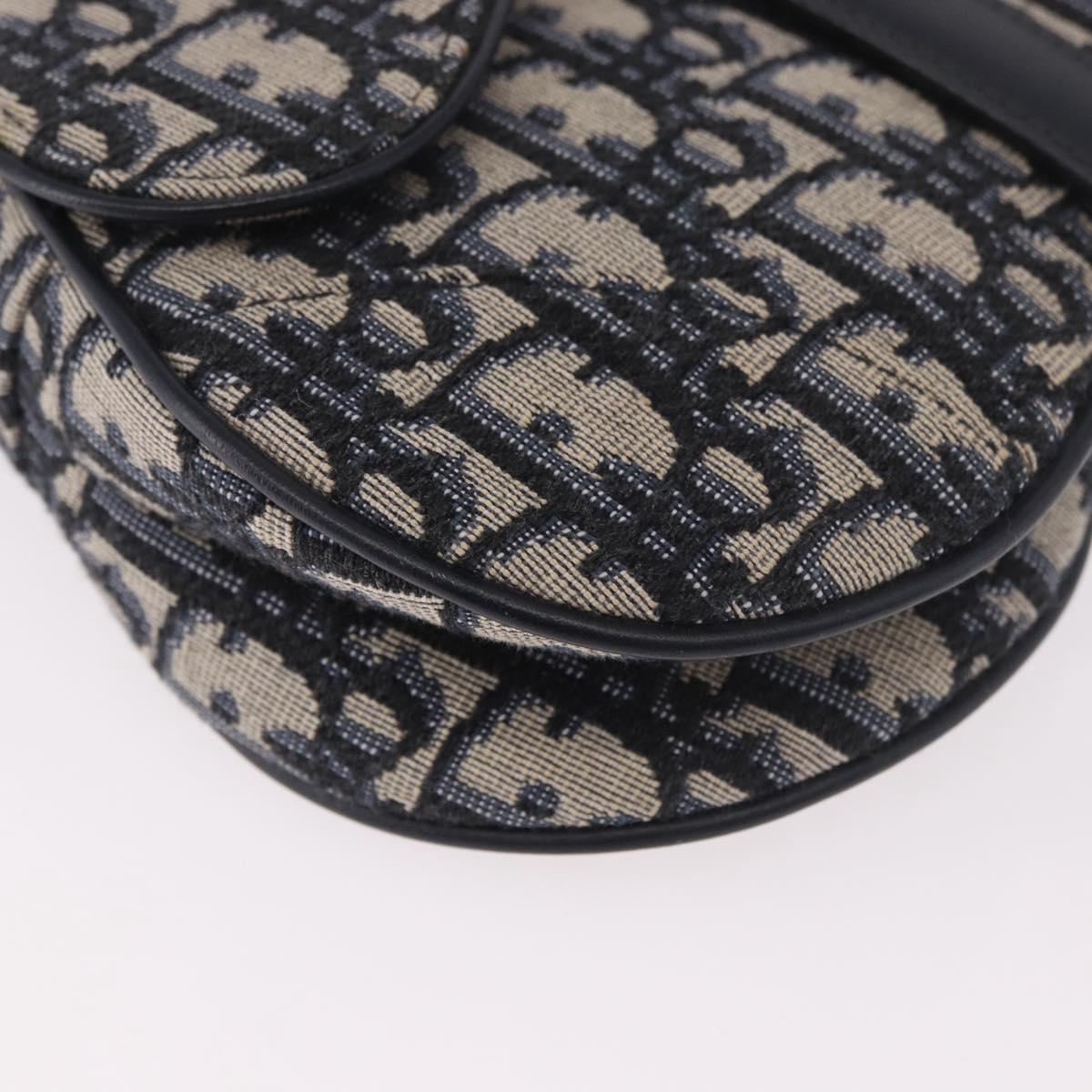 Christian Dior Trotter Canvas Saddle Shoulder Bag Navy Gold Auth 184816SAM