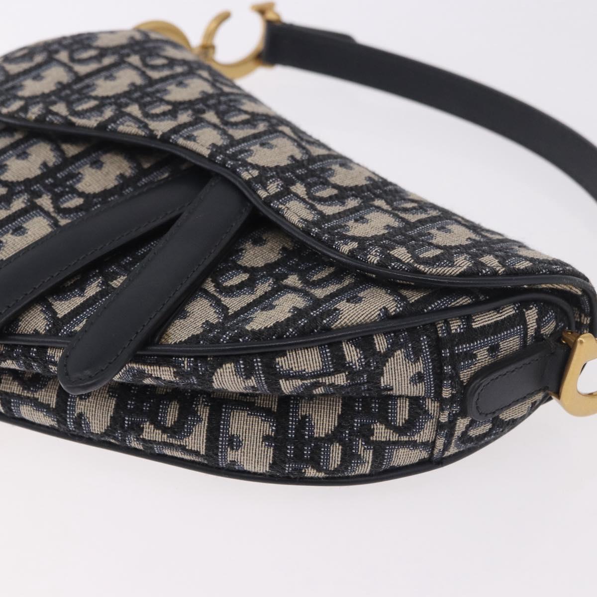 Christian Dior Trotter Canvas Saddle Shoulder Bag Navy Gold Auth 184816SAM
