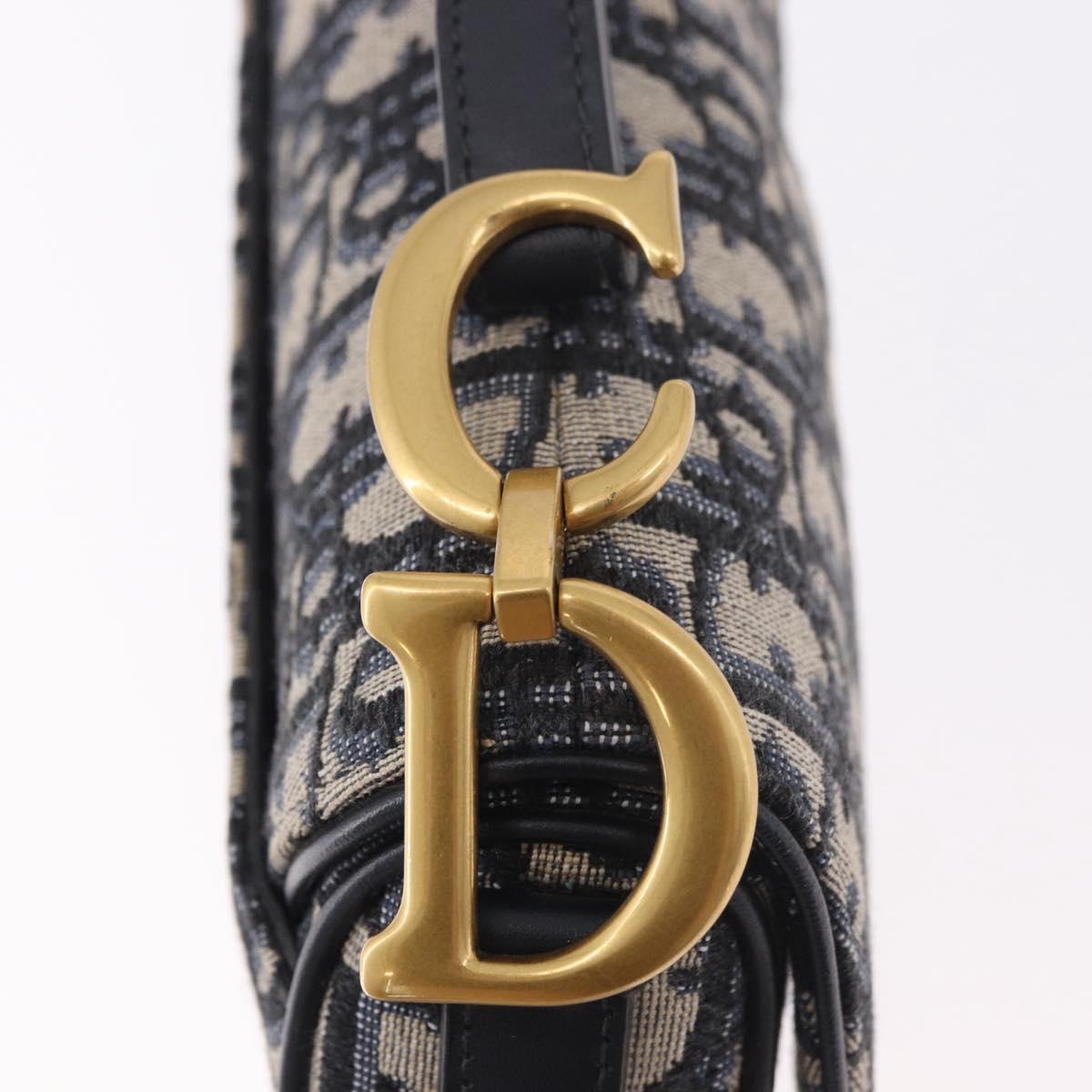 Christian Dior Trotter Canvas Saddle Shoulder Bag Navy Gold Auth 184816SAM