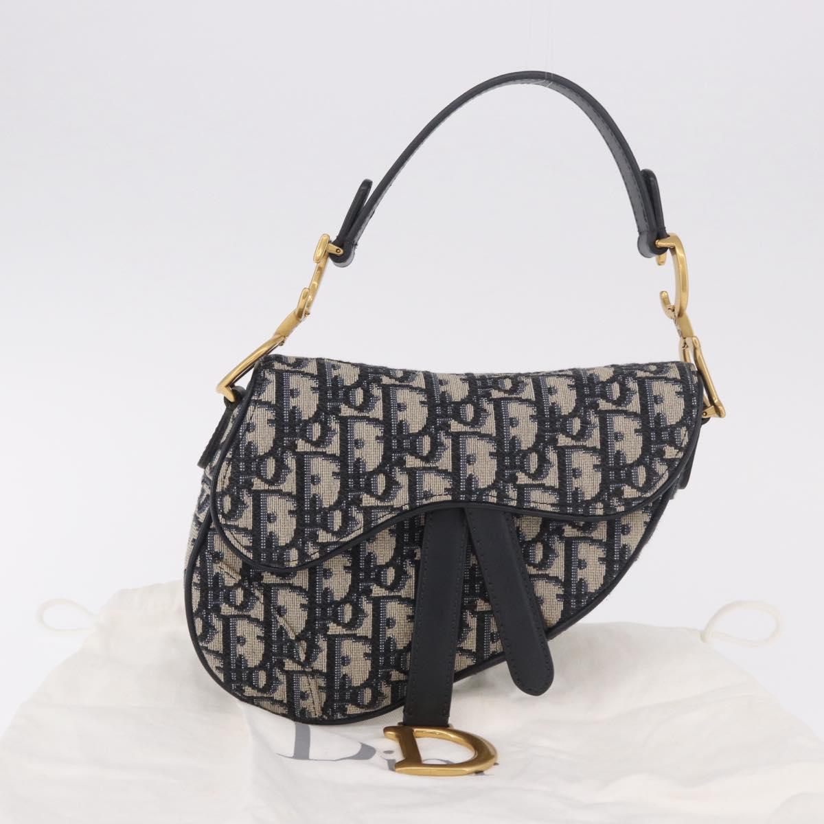 Christian Dior Trotter Canvas Saddle Shoulder Bag Navy Gold Auth 184816SAM