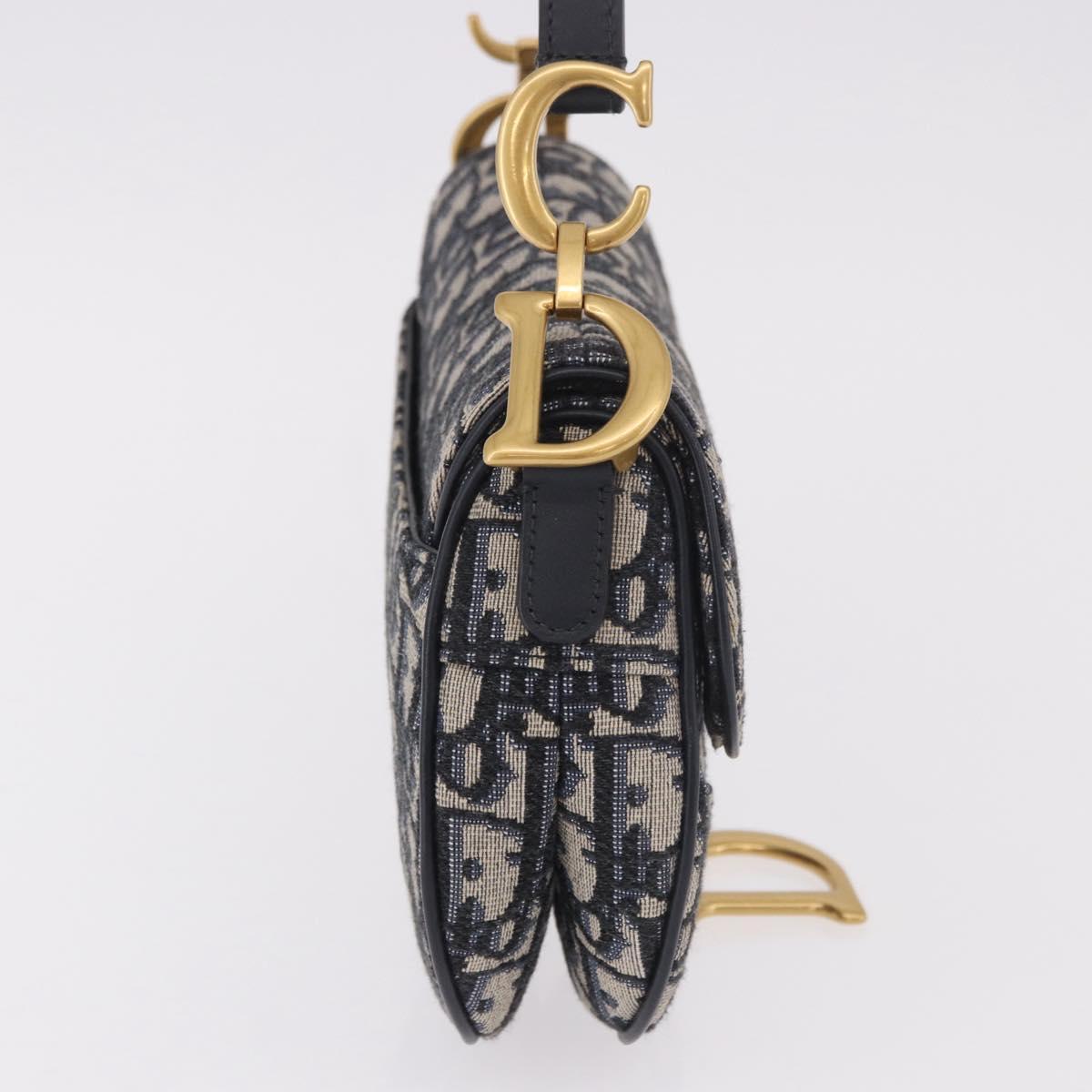 Christian Dior Trotter Canvas Saddle Shoulder Bag Navy Gold Auth 184816SAM