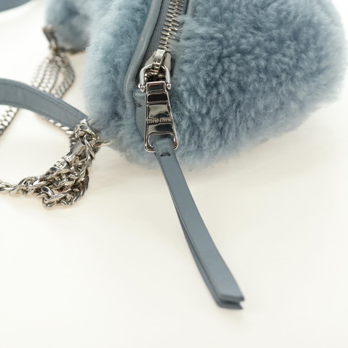 Miu Miu Chain Shoulder Bag fur Blue Silver Auth 184817M
