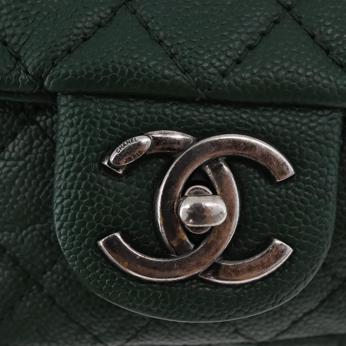 CHANEL Chain Matelasse 25 Shoulder Bag Caviar Skin Green CC Auth 184818SAV