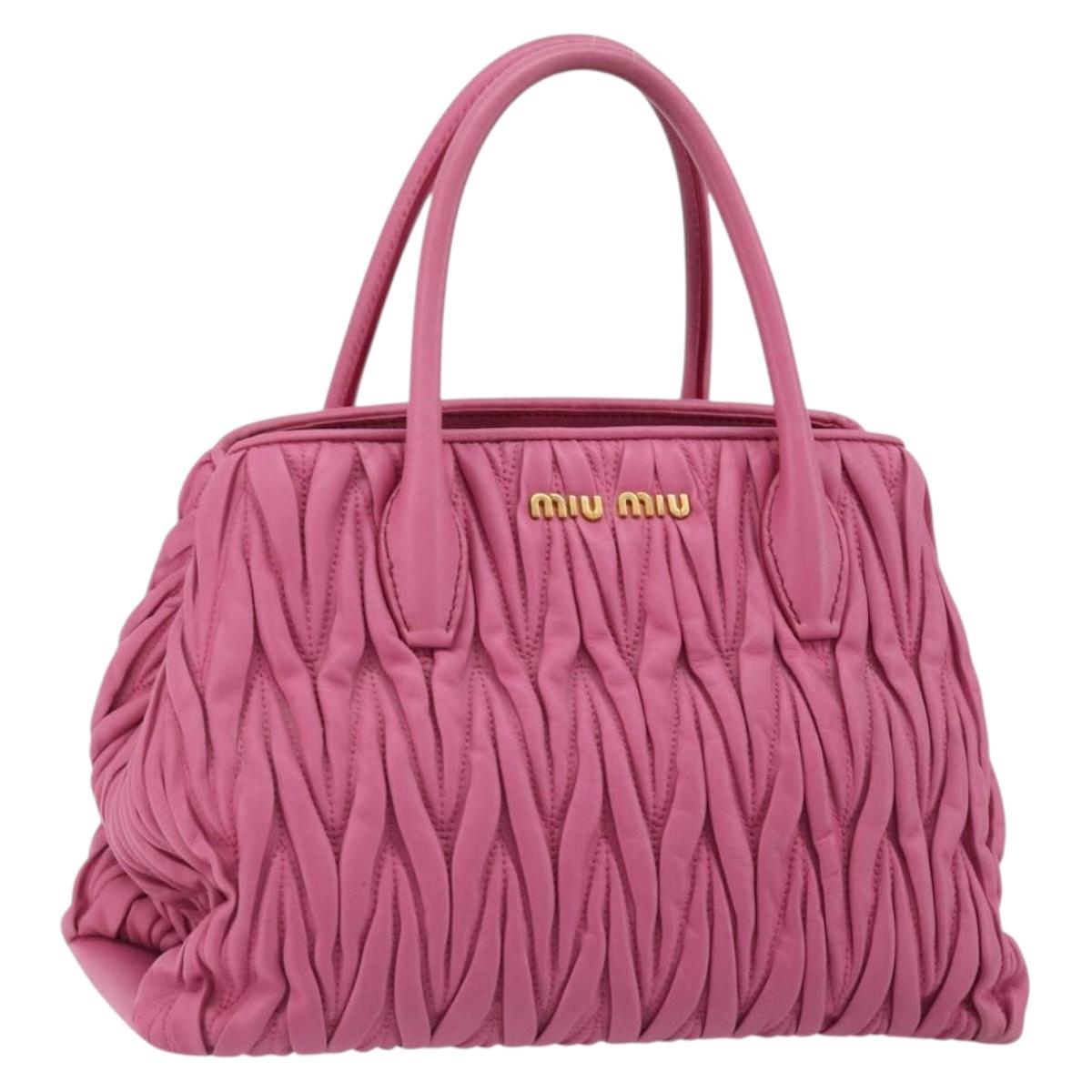 Miu Miu Matelasse Hand Bag Leather Pink Gold Auth 184819A